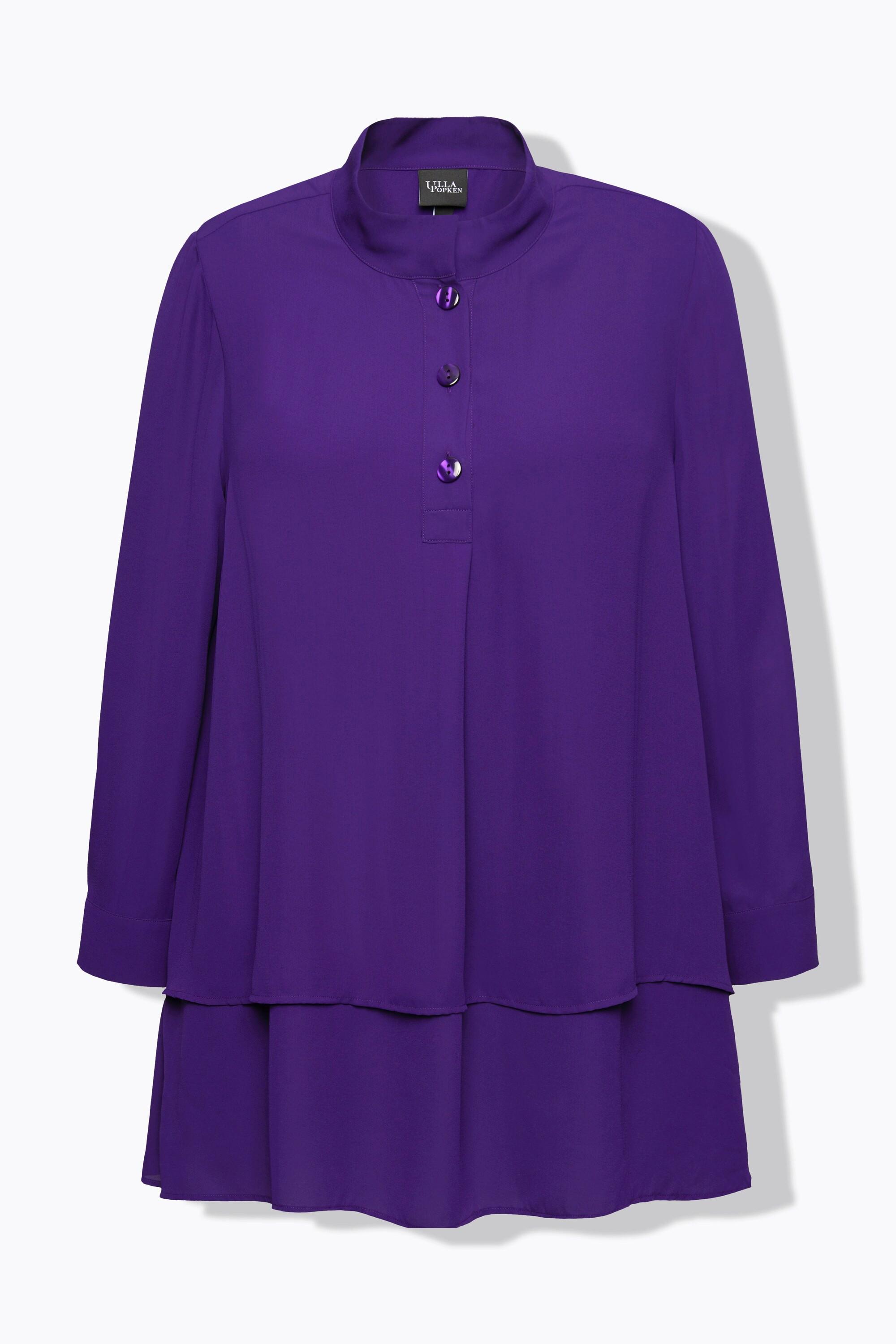Ulla Popken Tunika Lagenoptik A-Linie Stehkragen Langarm