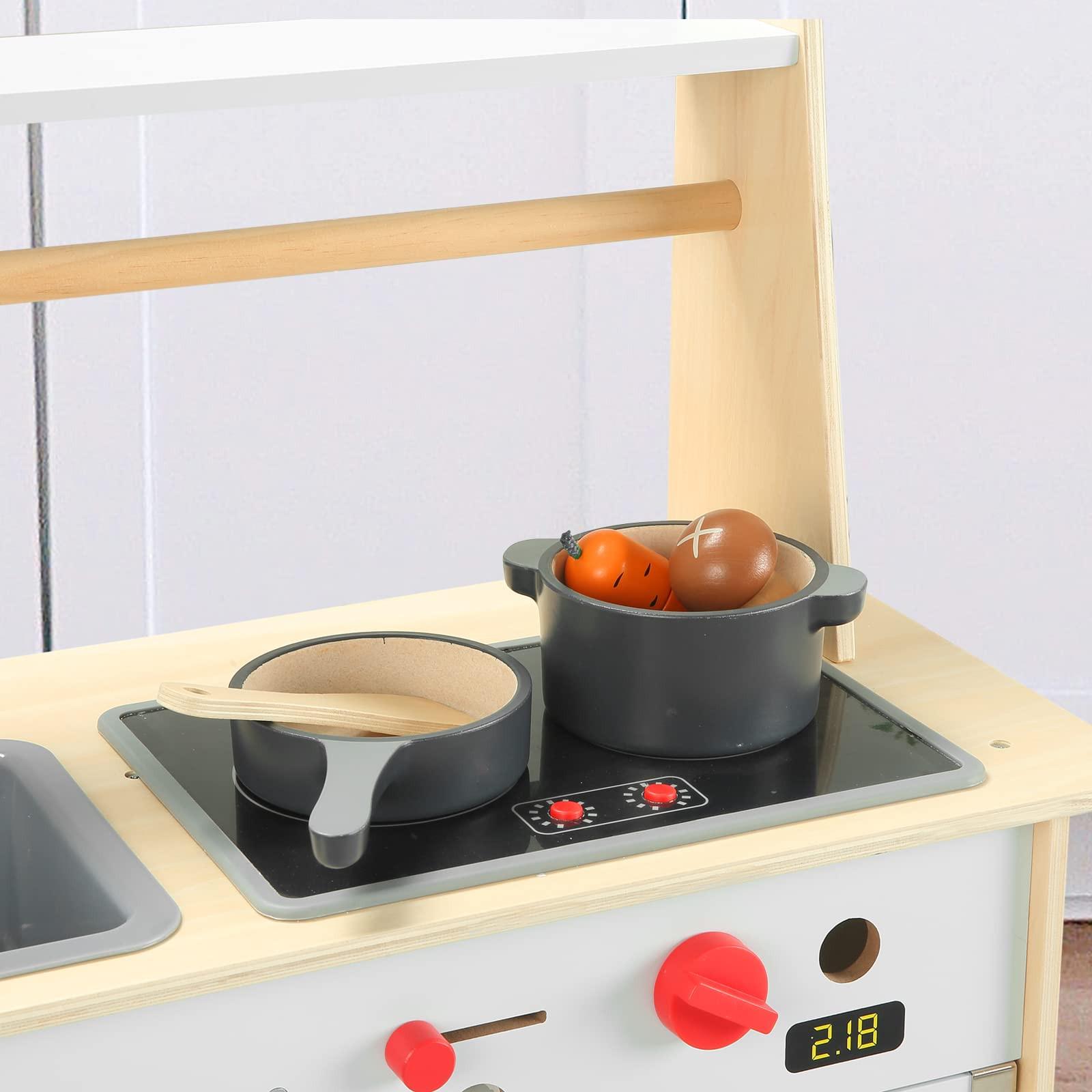 Activity-board Kinder Holzküche Spielzeug, 12 Stück Kochgeschirr Töpfe und Pfannen und Ess-Set spielen Küche Zubehör