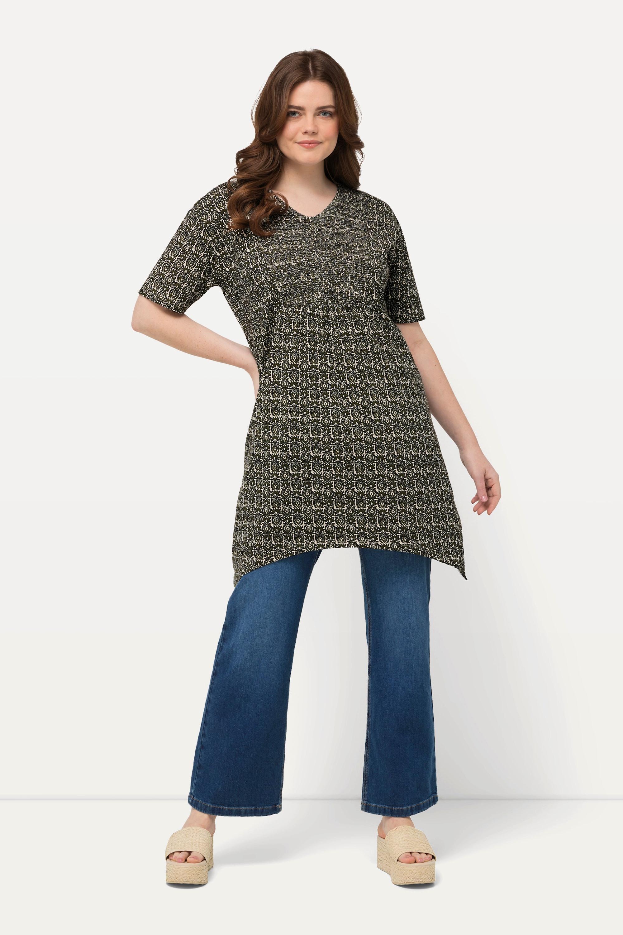 Ulla Popken A-Linie V-Ausschnitt Halbarm Longshirt