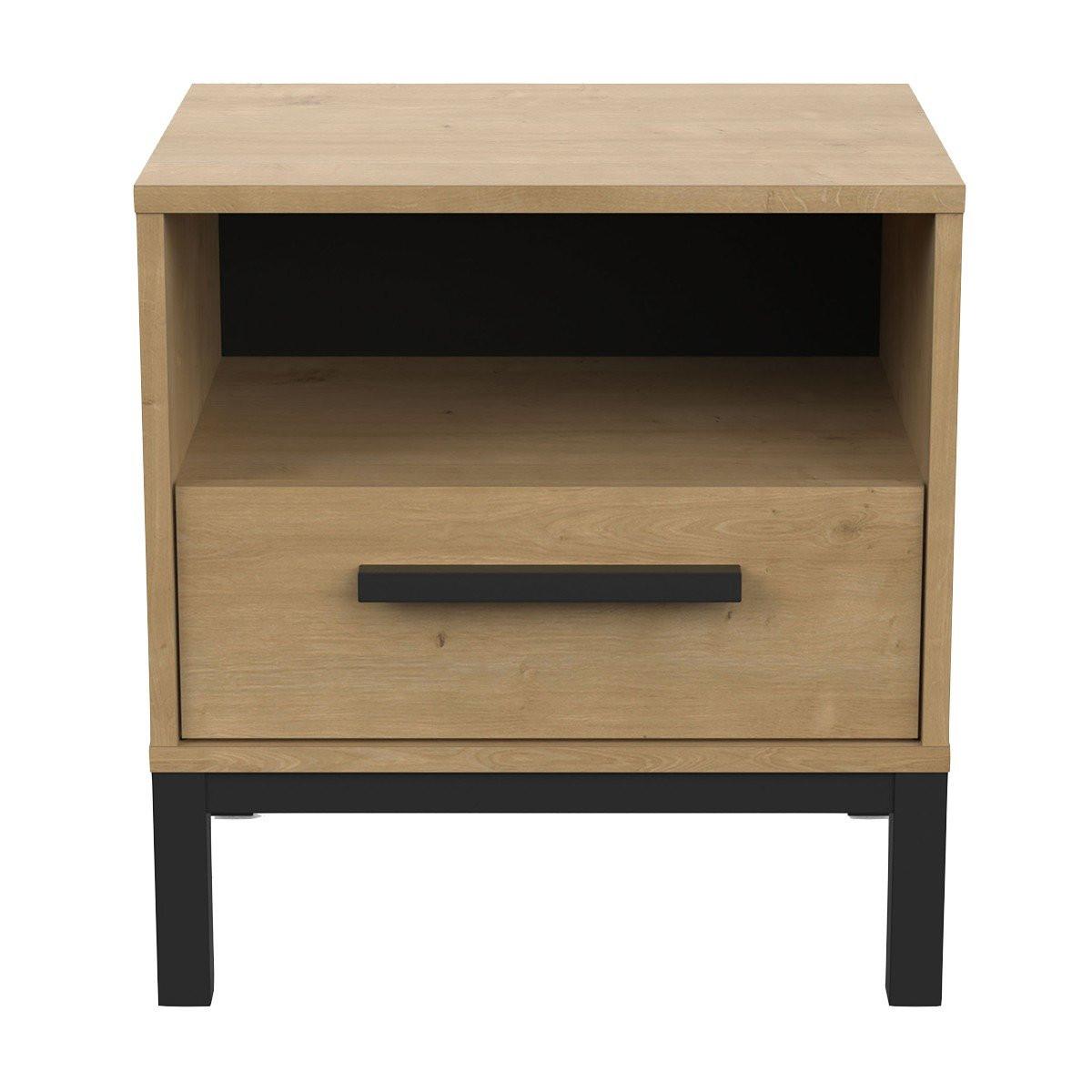 Calicosy Nachttisch mit 1 Schublade und 1 Nische, Dekor Eiche und Mattschwarz Craft - L44,6 cm