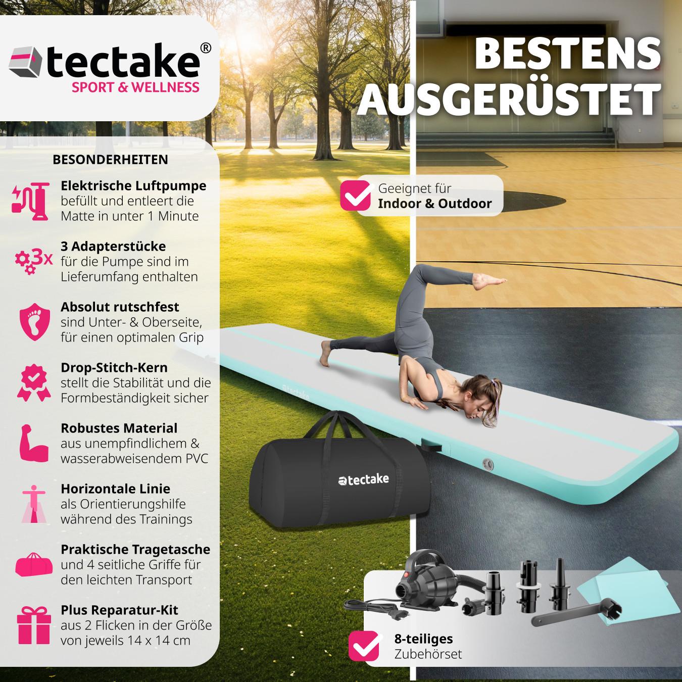 Tectake Aufblasbare Trainingsmatte AirFlexy mit elektr. Luftpumpe