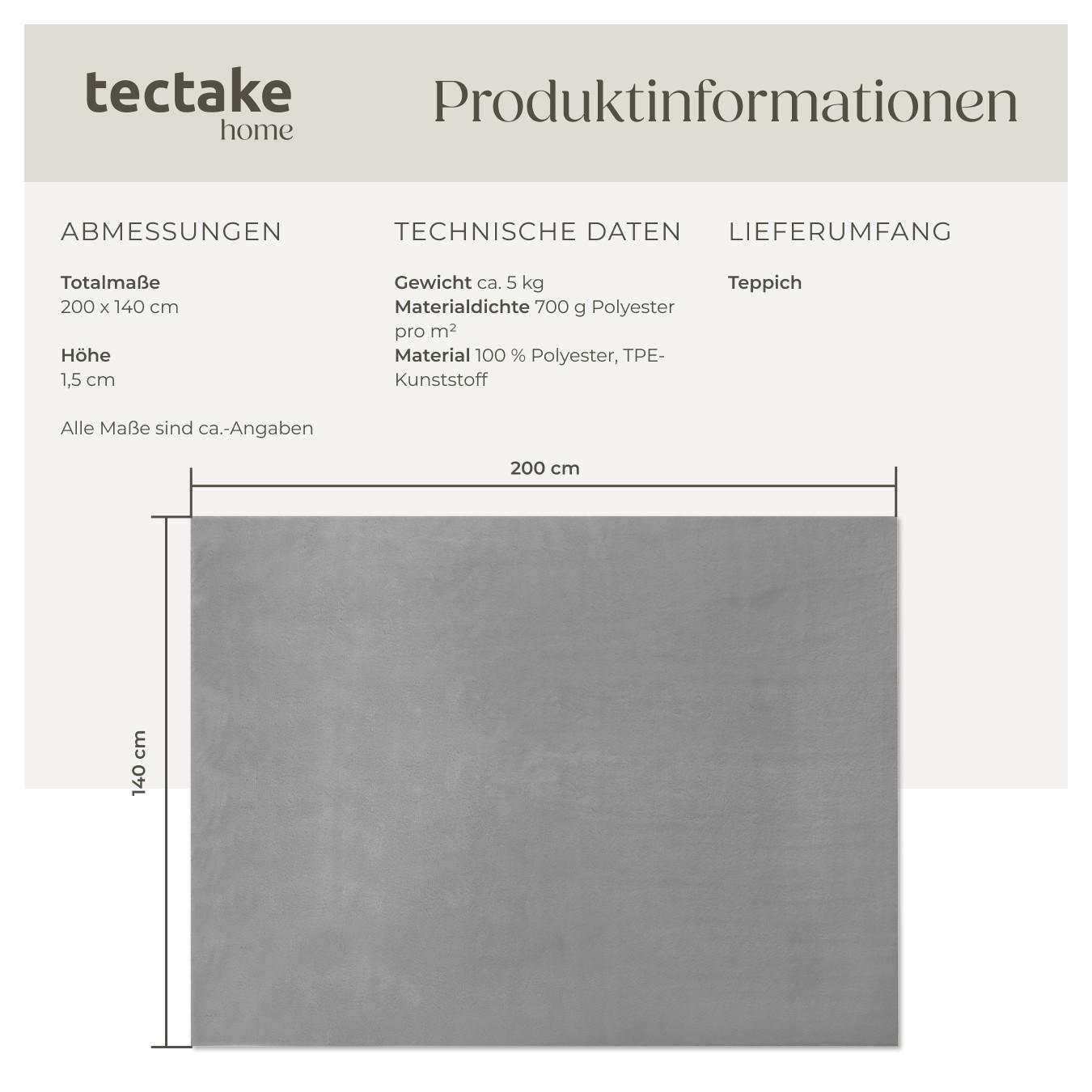 Tectake Kurzflorteppich Soft Zone 140 x 200 cm