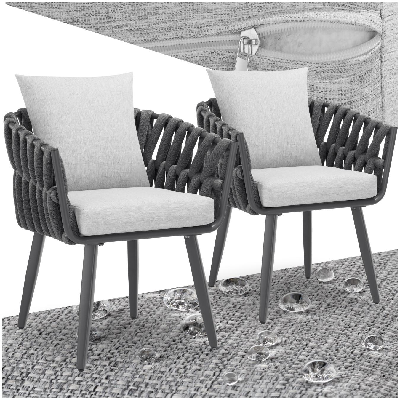 Tectake 2er Set Stuhl Lugano im Rope-Design mit Aluminiumgestell