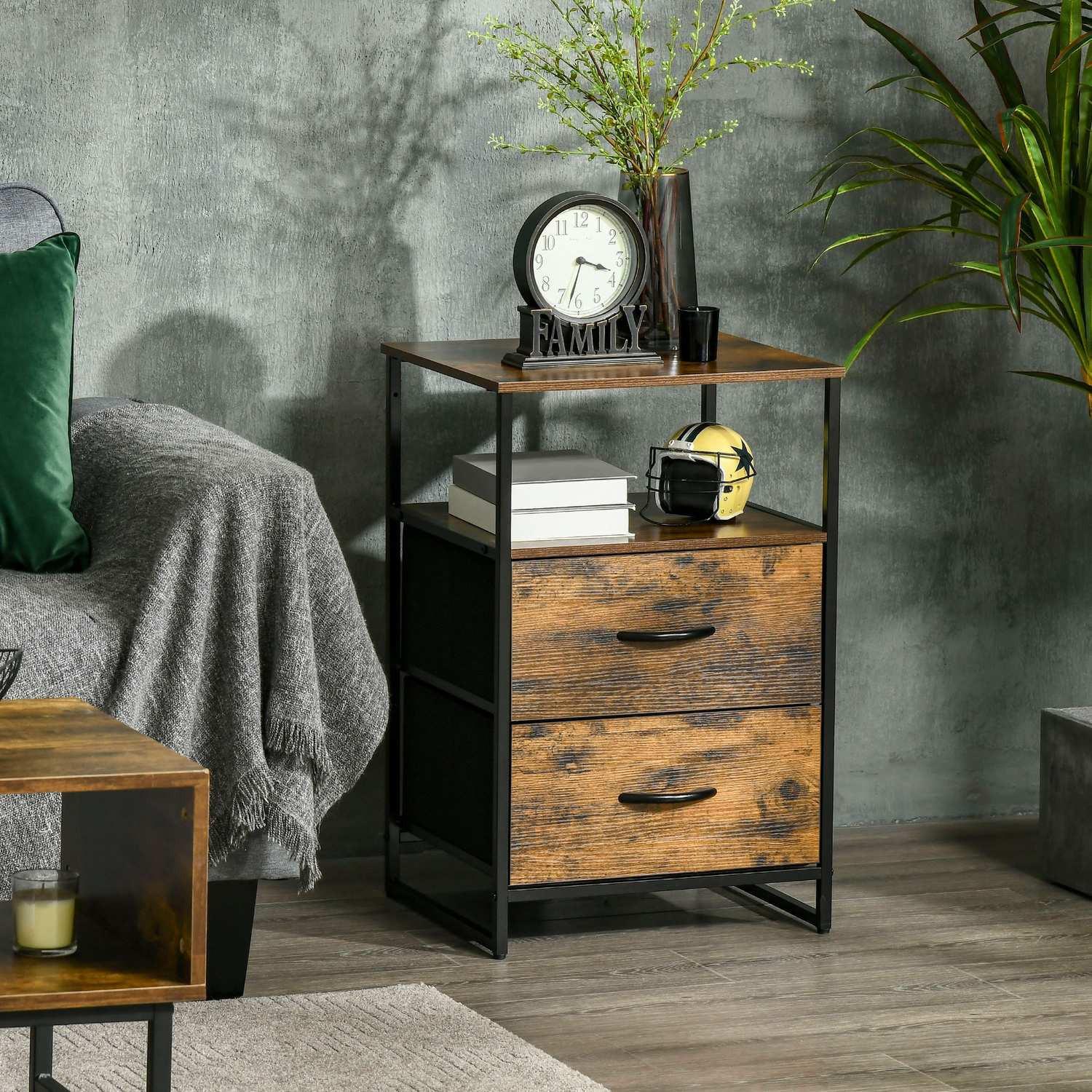 Northio Kommode, Aufbewahrungsschrank mit Faltbaren Stoff-Schubladen, Regal im Industrie-Stil, Beistellschrank für Wohnzimmer, Rustikal-Braun Aosom