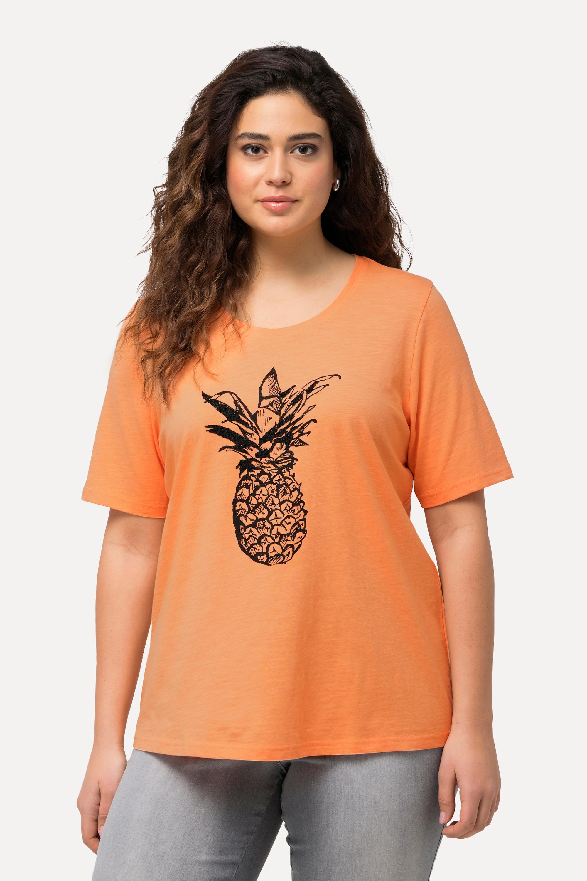 Ulla Popken Ananas Print Rundhals Halbarm T-Shirt