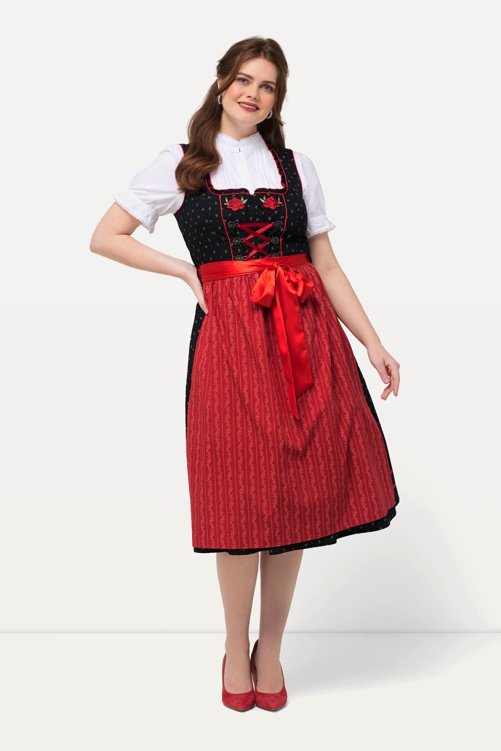 Ulla Popken Dirndl Blütenstickerei Carree-Ausschnitt Ärmellos