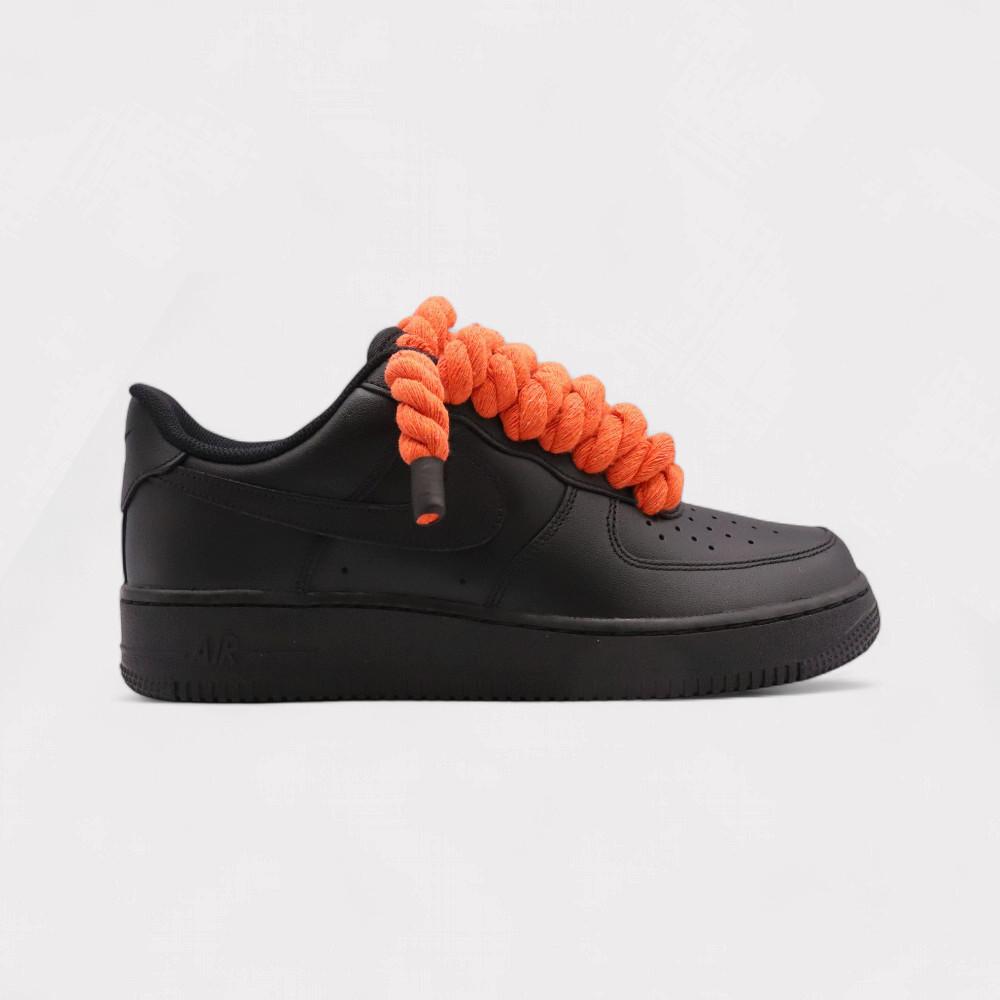 NIKE Air Force 1 Black - Rope Lace Orange
