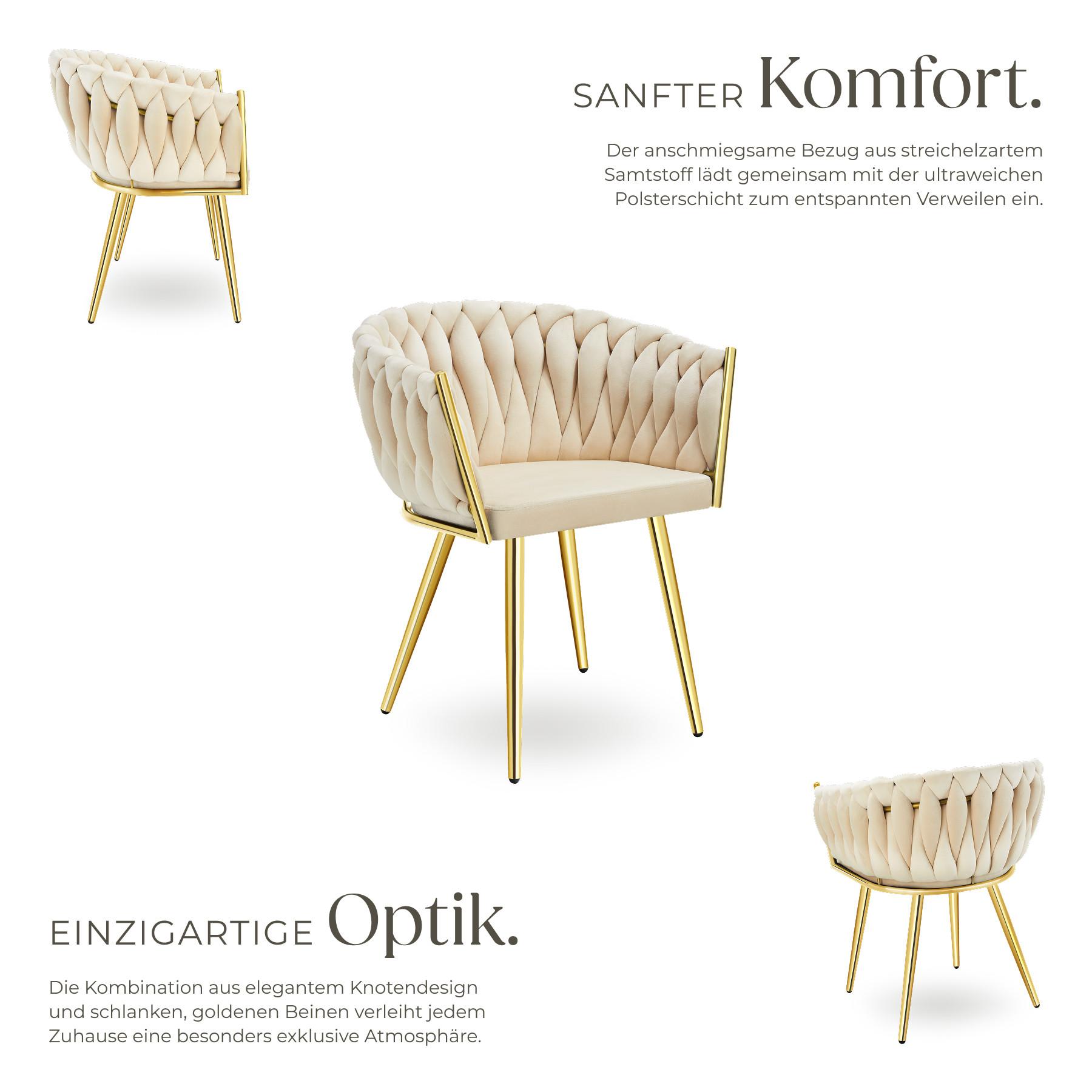 Tectake Set Esszimmerstuhl gepolstert, mit Samtbezug, Knotendesign durchgehende Lehne