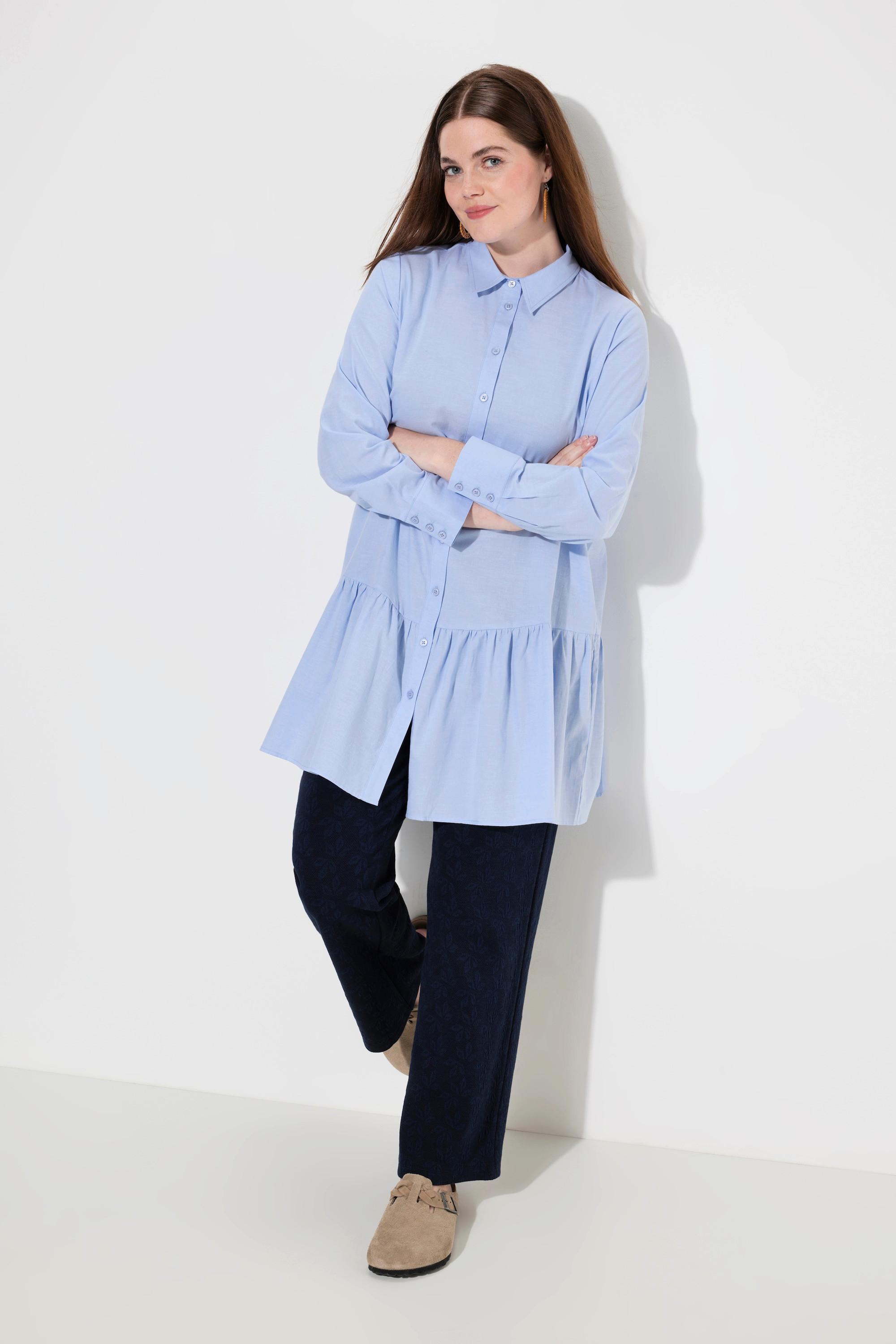 Ulla Popken Hemdbluse Volantsaum Hemdkragen Langarm