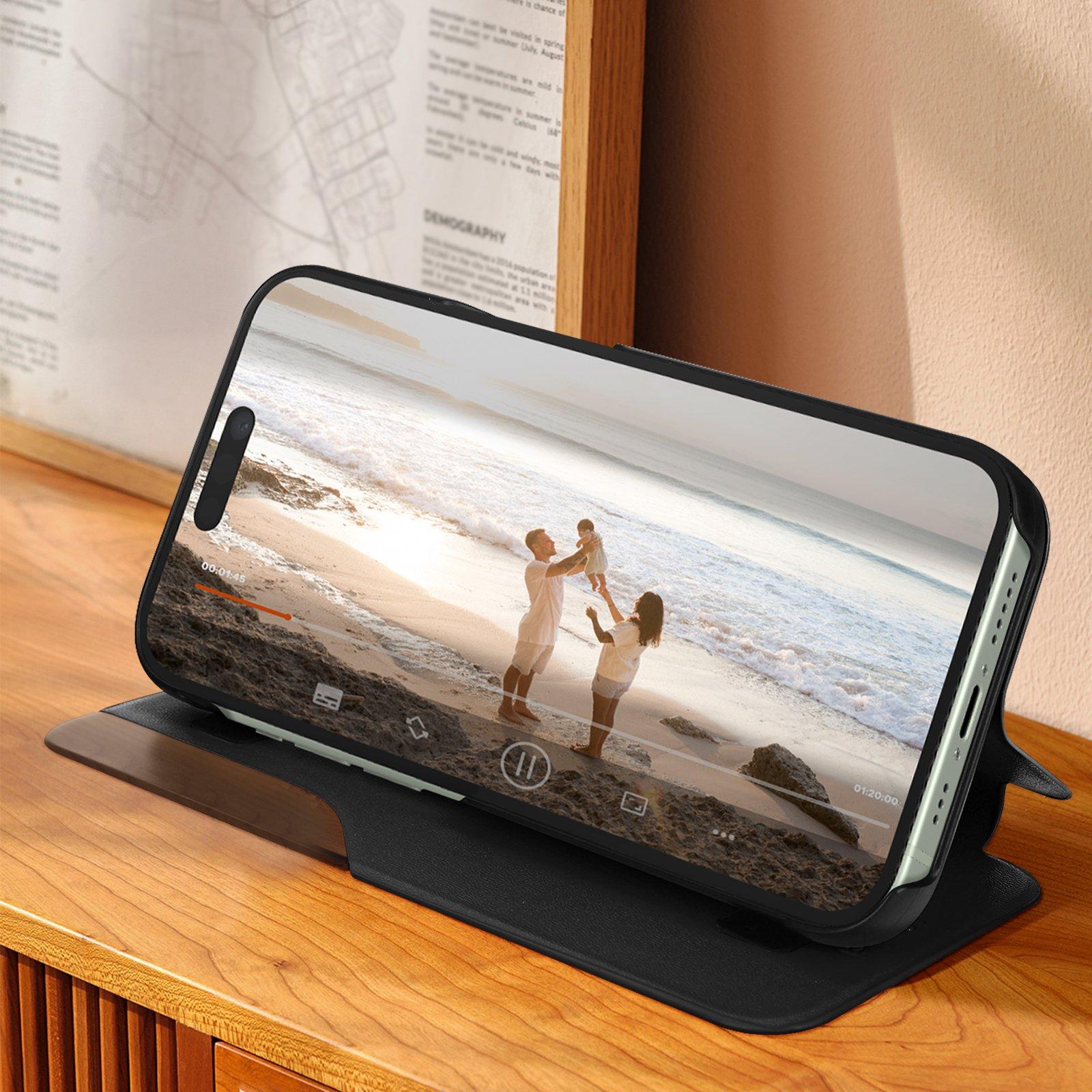 Avizar Kunstlederetui iPhone 15 Plus Schwarz