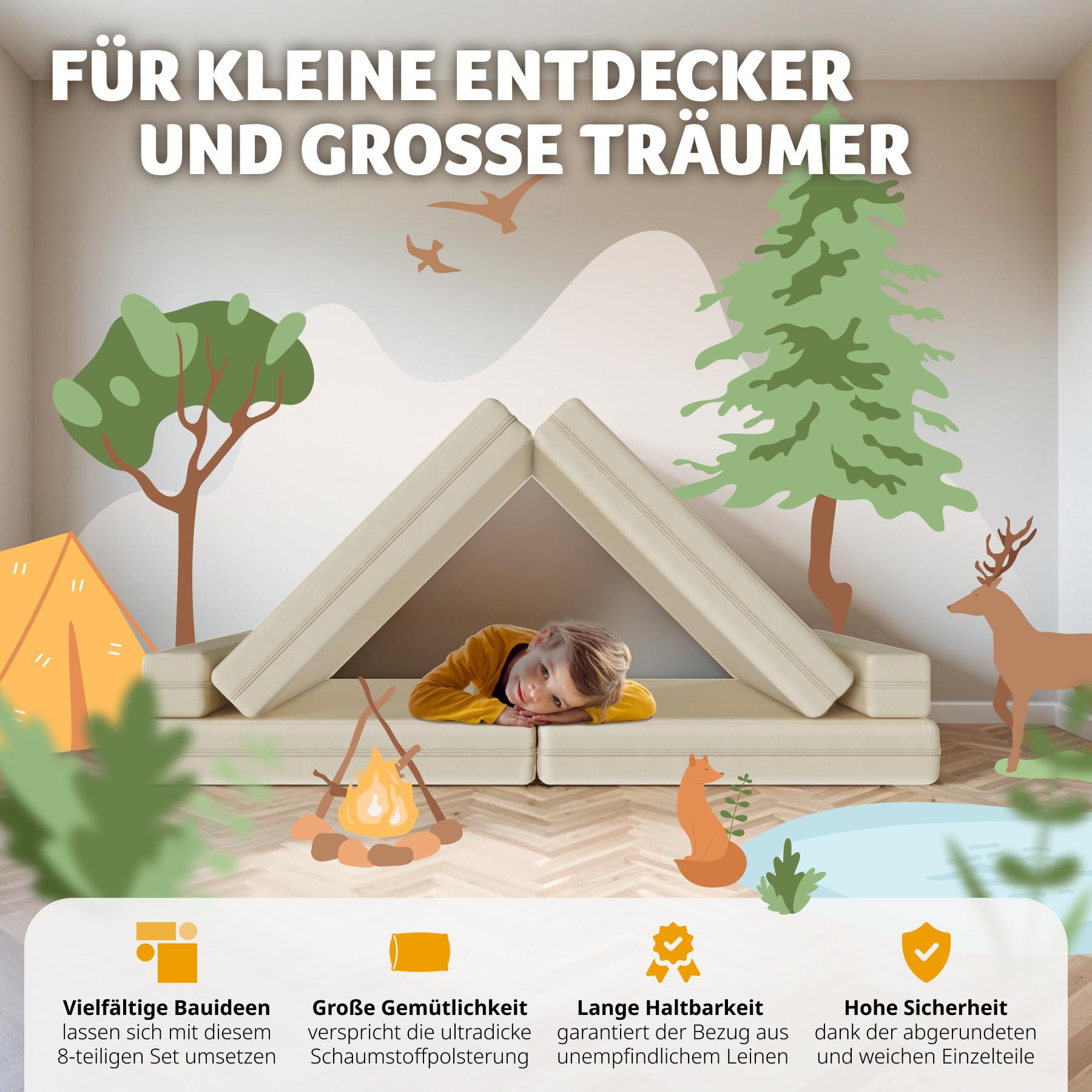 Tectake Spielsofa Lilly, 8-teilig, mit Schlaffunktion