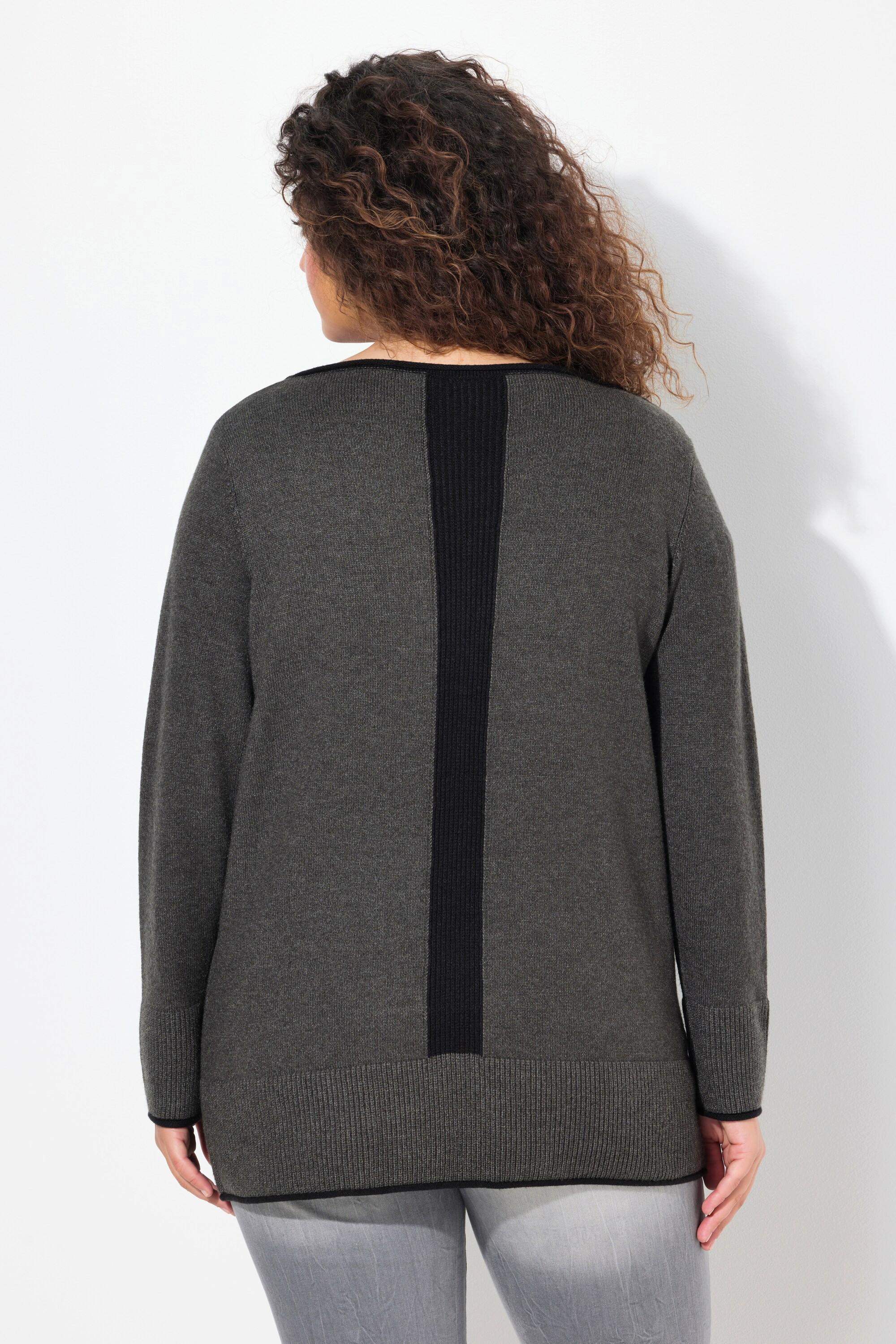 Ulla Popken Pullover, Saumschlitze, U-Boot-Ausschnitt, Langarm