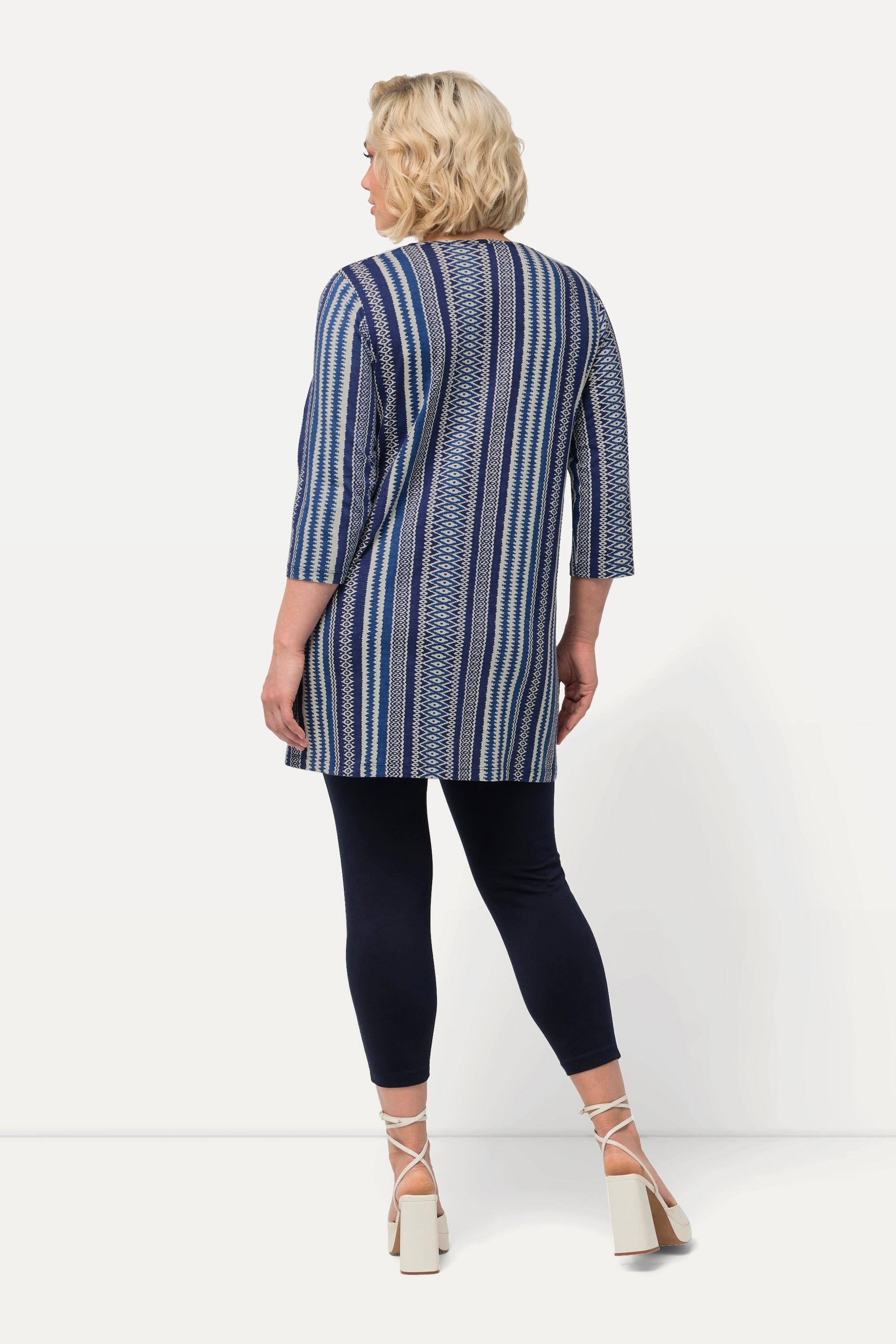 Ulla Popken Longshirt Musterstreifen Tunika-Ausschnitt 3/4-Arm