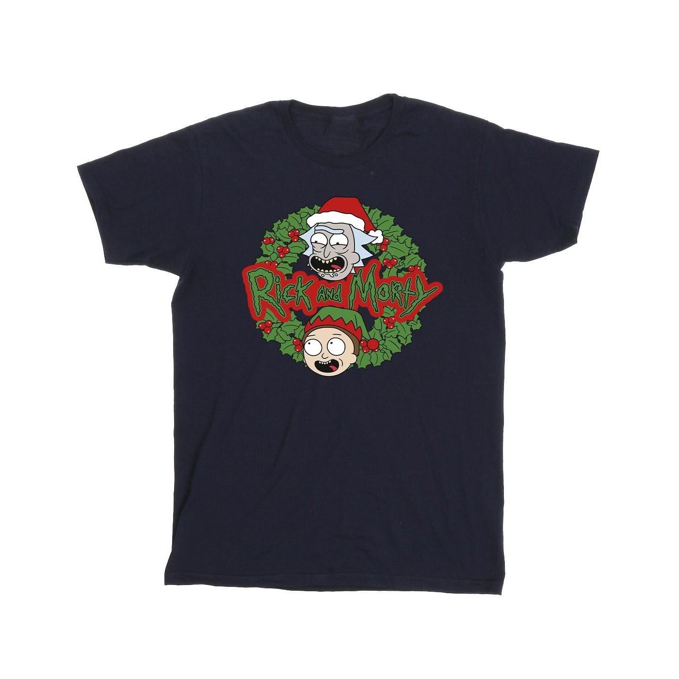 Rick And Morty Rick and Morty Christmas Wreath Print T-Shirt