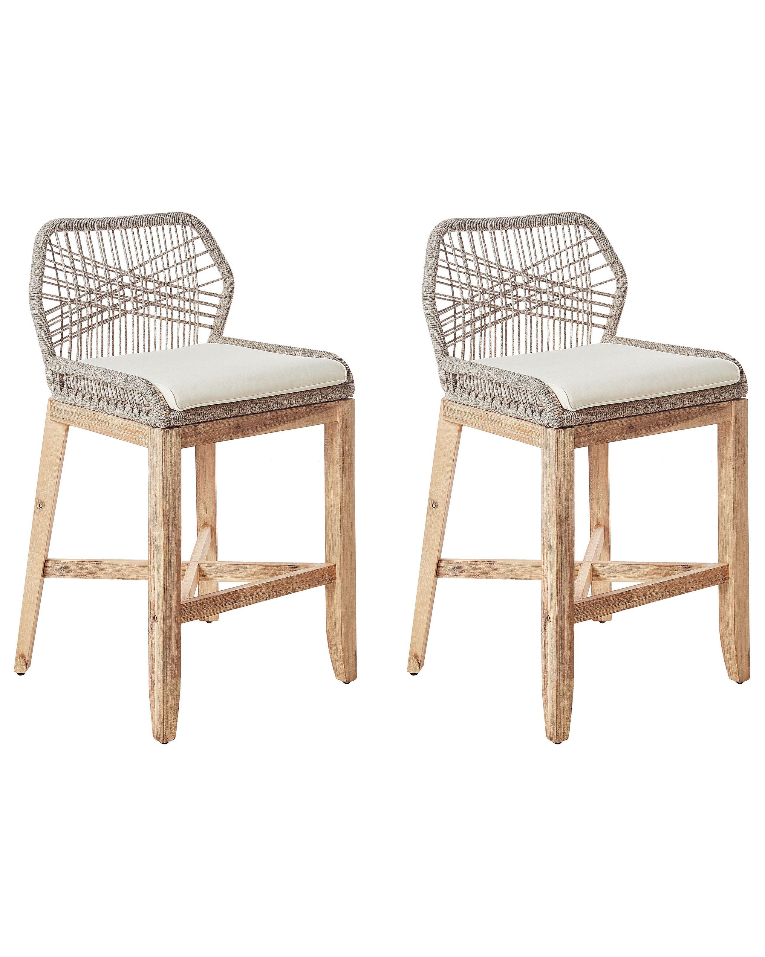 Beliani Garten-Barhocker 2er Set aus Akazienholz Boho TALAMONE