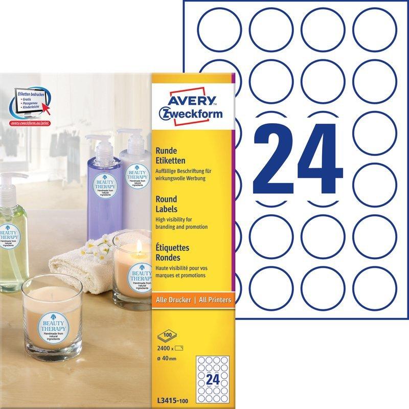 Avery-Zweckform AVERY ZWECKFORM Etiketten 40mm, 2400 Stück