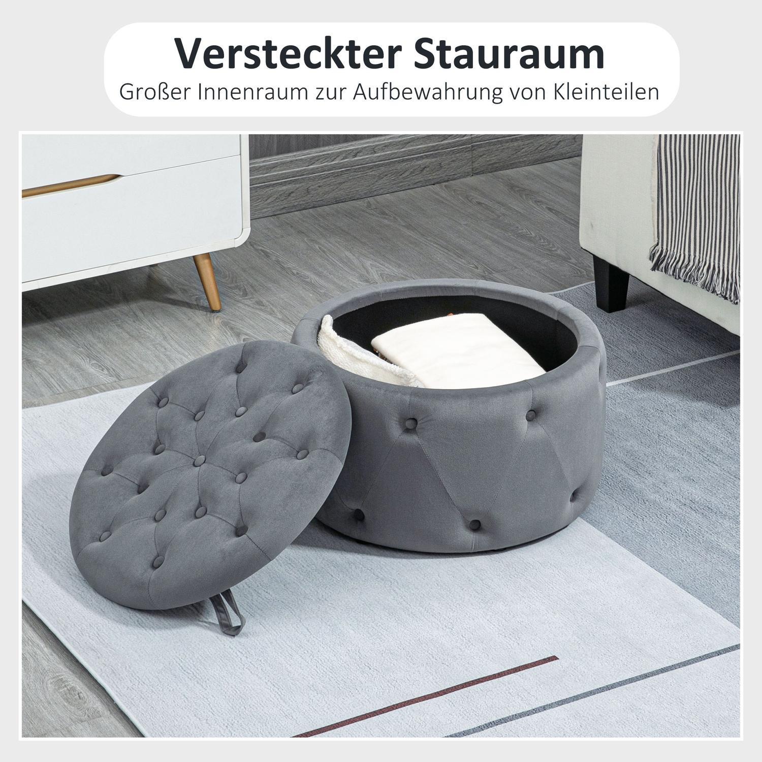 Northio Sitzhocker Mit Stauraum, Polsterhocker Aufbewahrungsbox Mit Deckel, Runde Ottomane, Sitztruhe Mit Samtoptik, Grau, Ø60 X 40 Cm