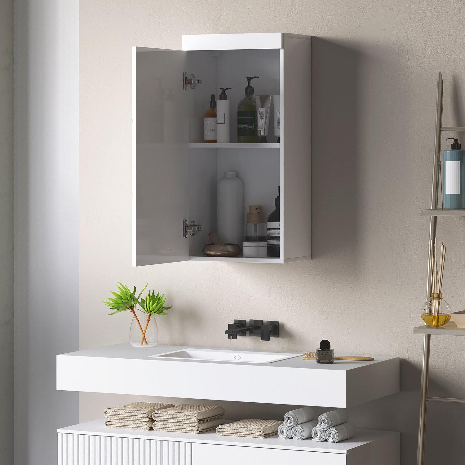 Northio Hängeschrank Wandschrank mit Tür, Badezimmerschrank, Küchenschrank mit 2 Ebenen, Wandmontage Medizinschrank Weiß 37,2 x 24,5 x 76,8 cm Aosom