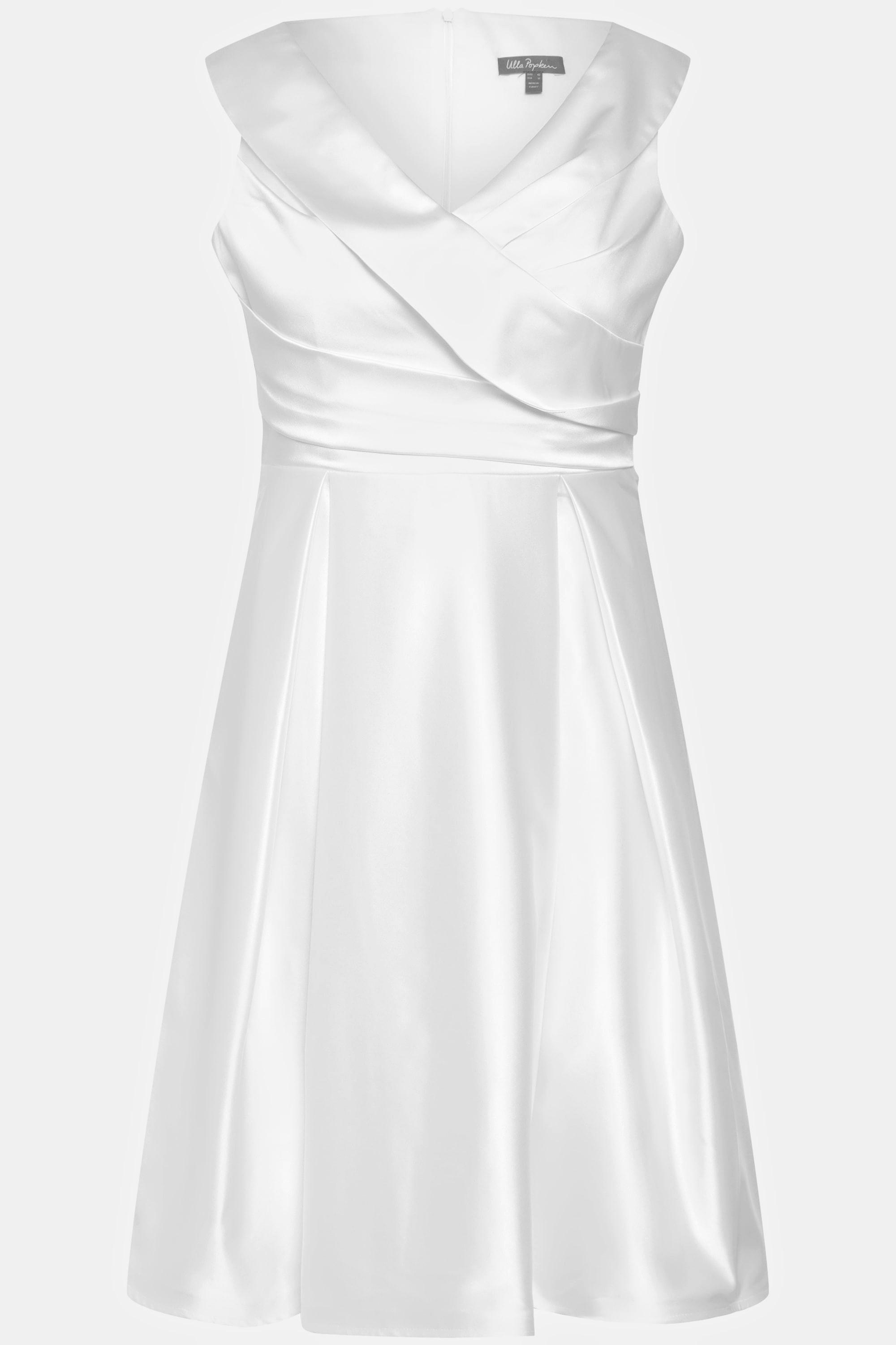 Ulla Popken Abendkleid A-Linie drapiert V-Ausschnitt ärmellos