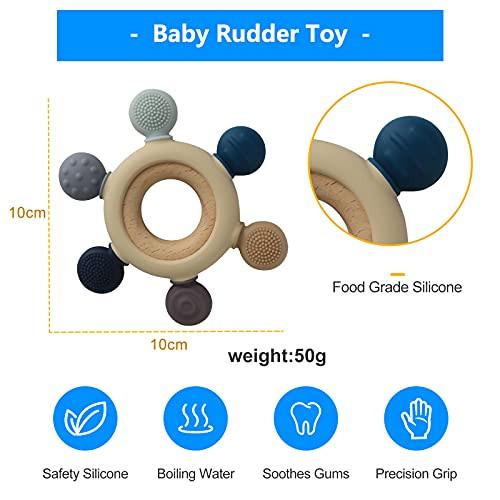 Activity-board Beißring aus Silikon BPA-frei Baby Beißring Spielzeug Baby Rudergreifling Baby Beißring Stillzubehör mit Holzring