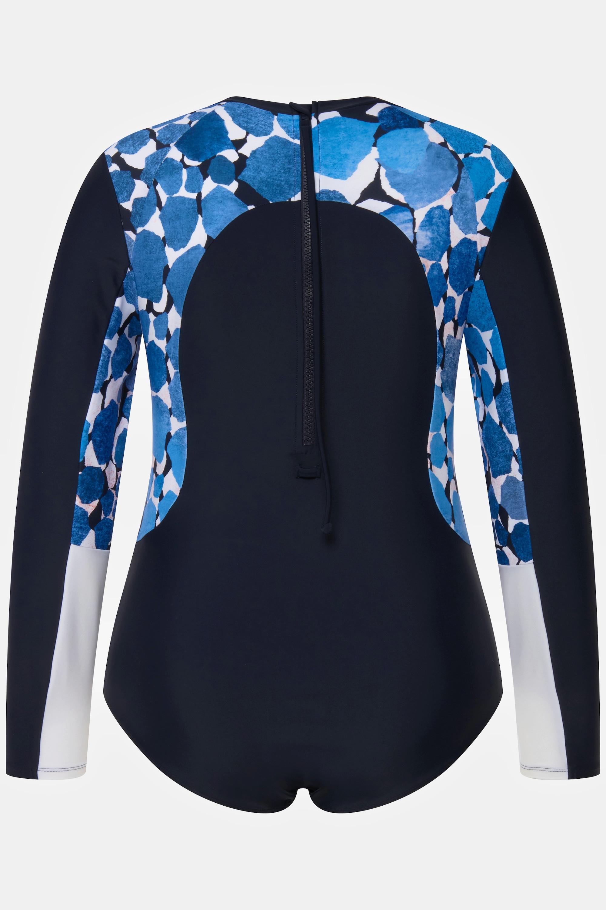 Ulla Popken Badeanzug, LSF 50+, Mustermix, ohne Softcups, Stehkragen