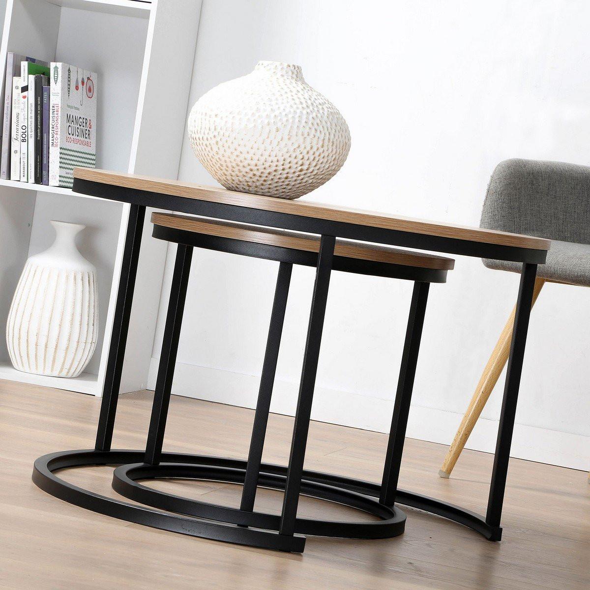 Calicosy Set aus 2 stapelbaren runden Beistelltischen - L70 cm