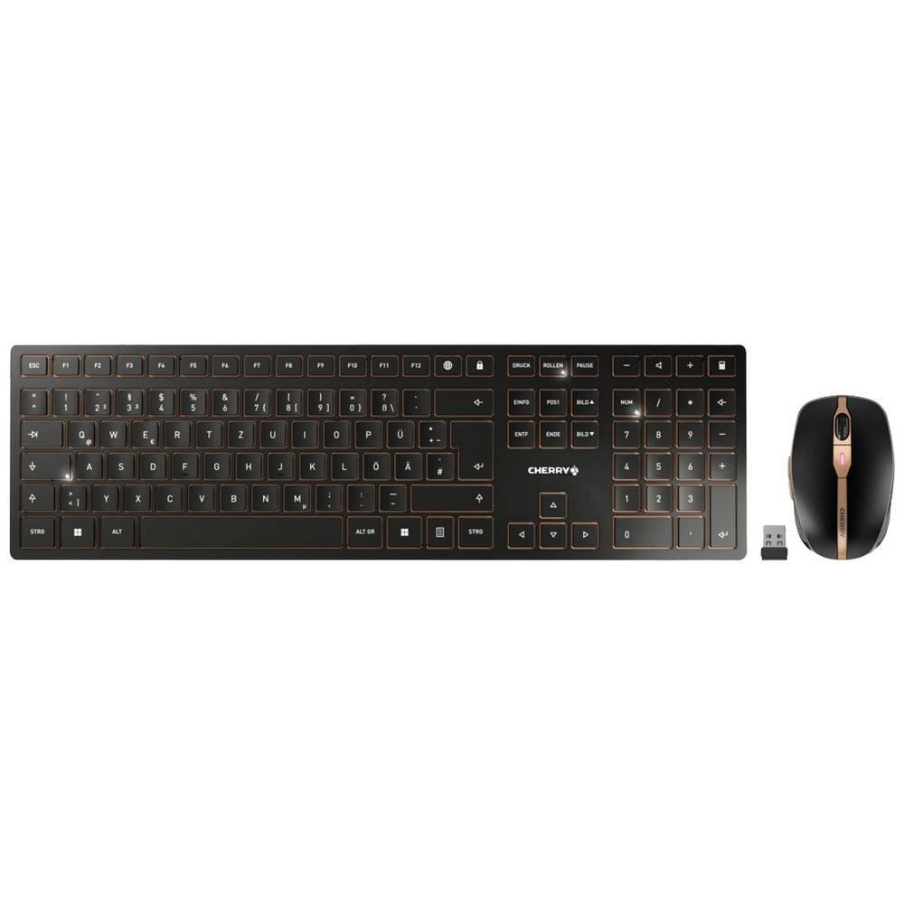 Cherry DW 9100 Slim, Deutsches Layout, QWERTZ Tastatur, kabellose Tastatur- und Maus set -bronze