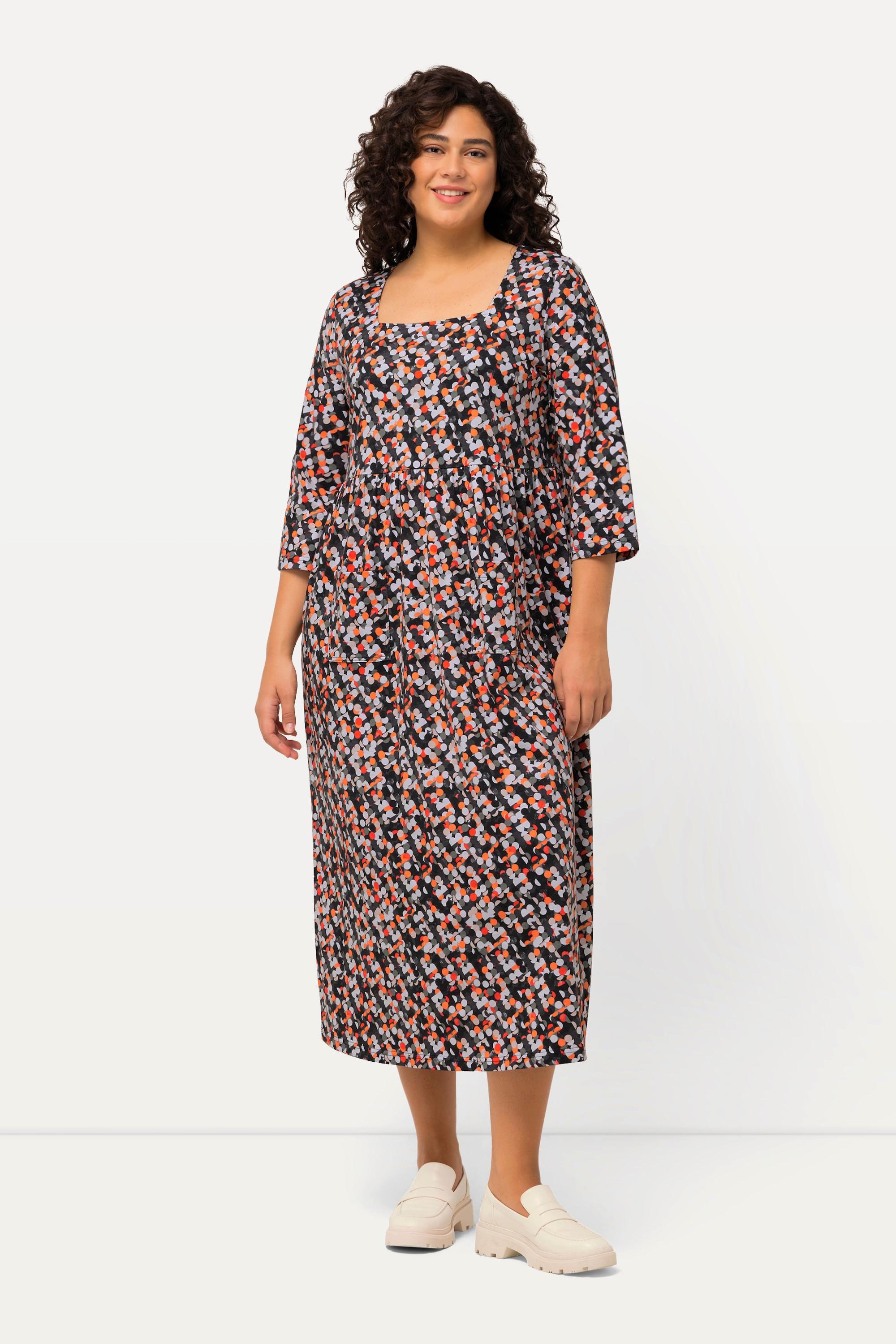 Ulla Popken Jerseykleid Punkte Carree-Ausschnitt 3/4-Arm