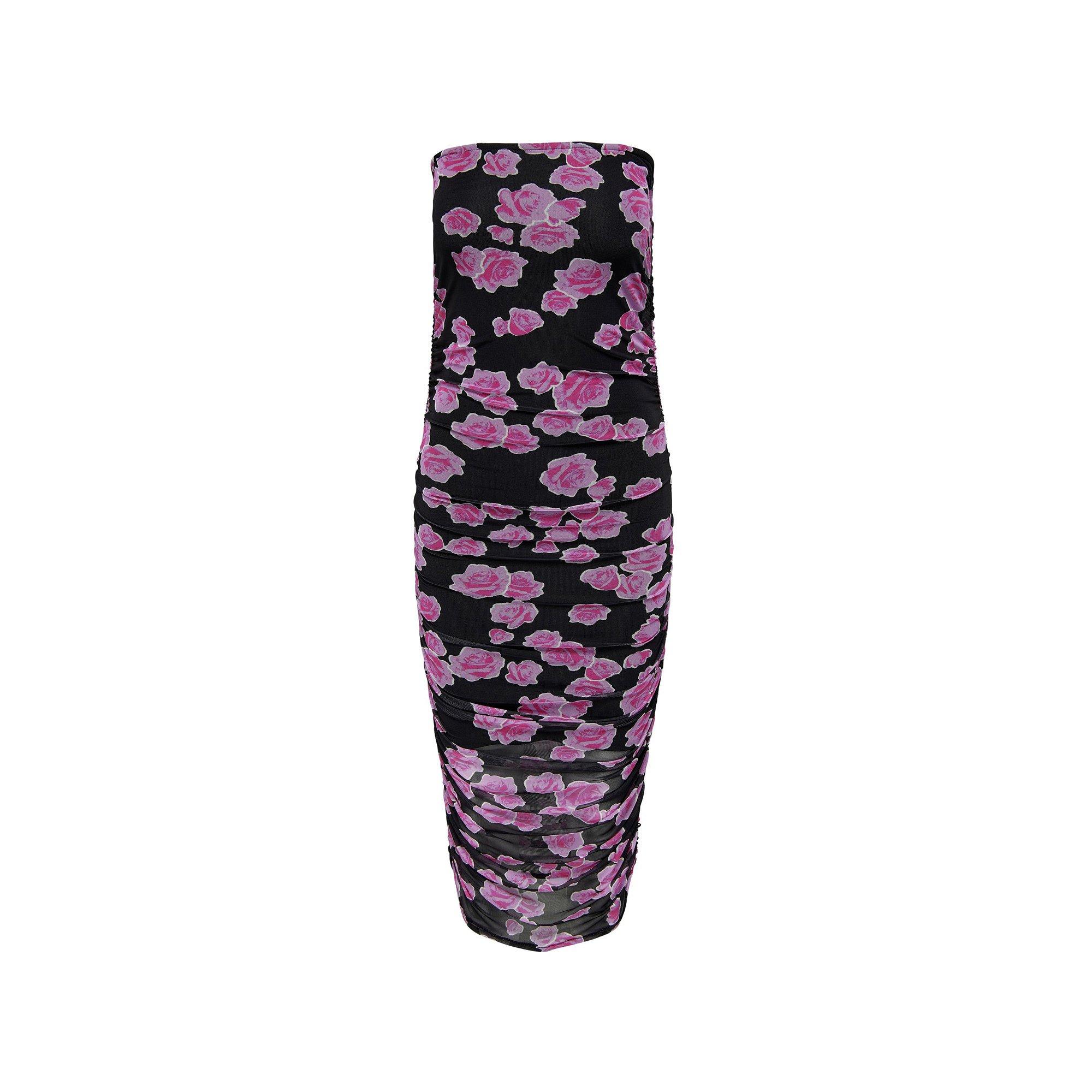 ONLY Trägerloses gerafftes Blumen-Midikleid