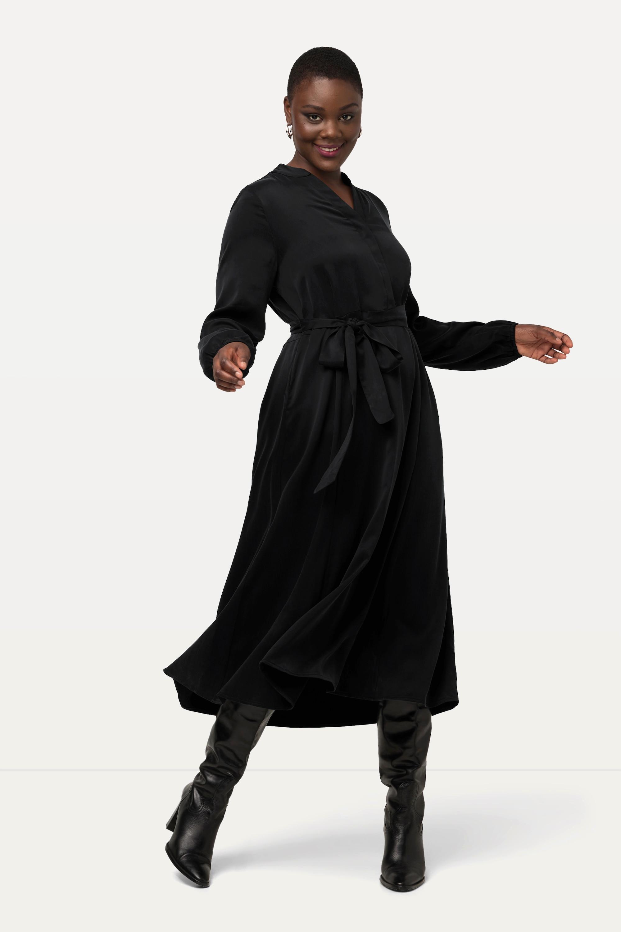Ulla Popken Midikleid mit Stehkragen und V-Ausschnitt
