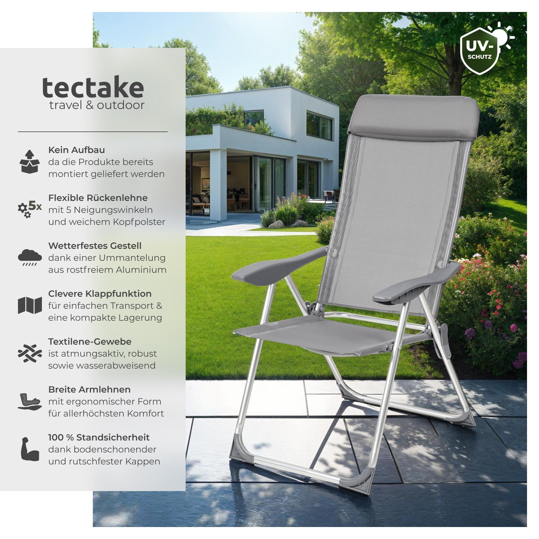 Tectake 4 Aluminium Gartenstühle klappbar mit Kopfteil