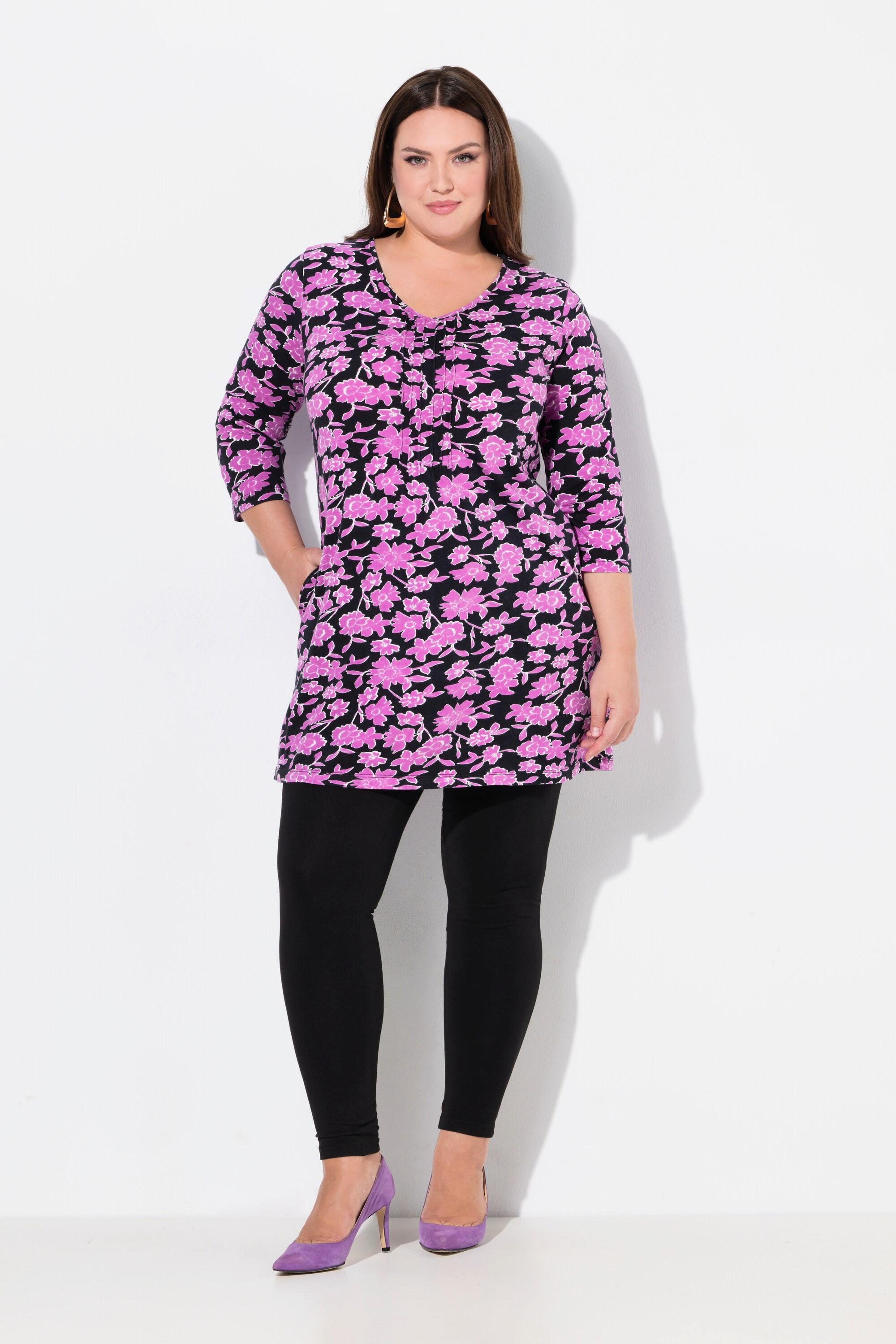 Ulla Popken Longshirt Biesen A-Linie V-Ausschnitt 3/4-Arm