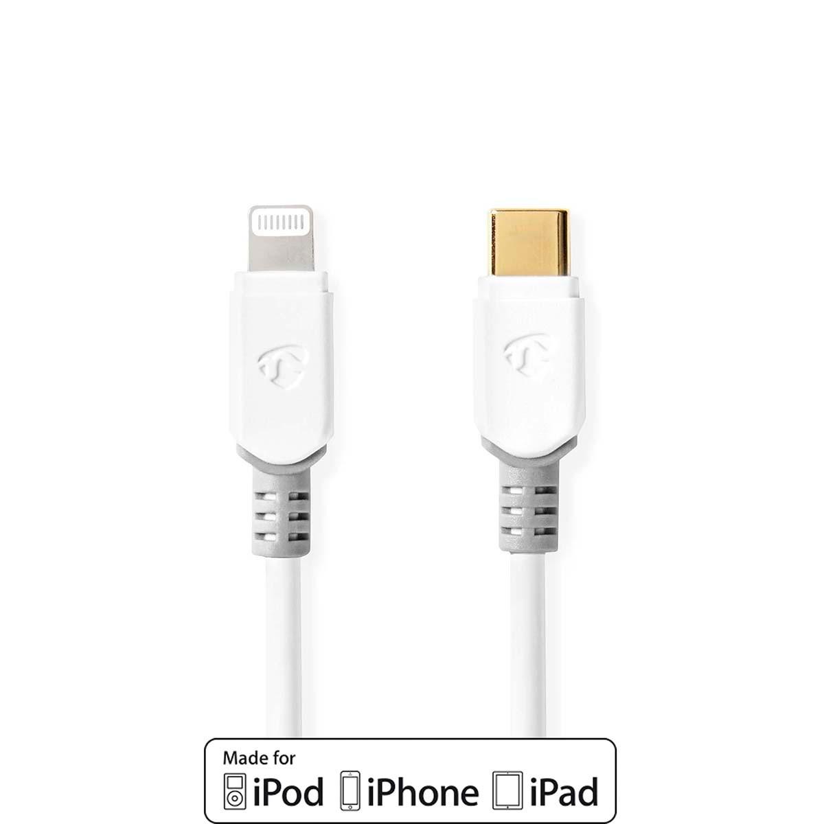 Nedis Lightning Kabel | USB 2.0 | Apple Lightning, 8-polig | USB-C™ Stecker | 480 Mbps | Vergoldet | 1,00 m | Rund | PVC | Weiß | Box