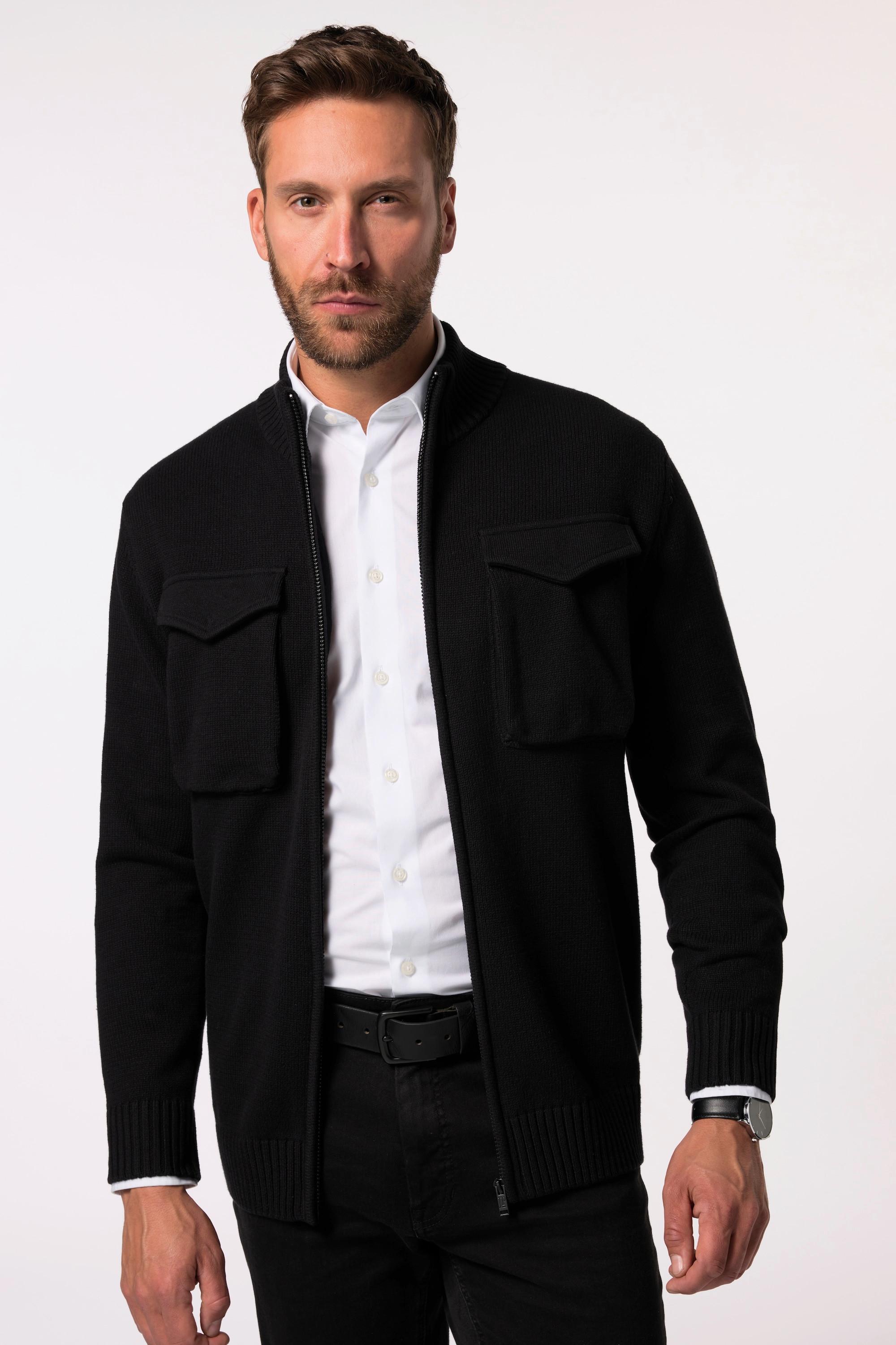 JP1880 Strickjacke, Pattentaschen , Stehkragen, Zipper