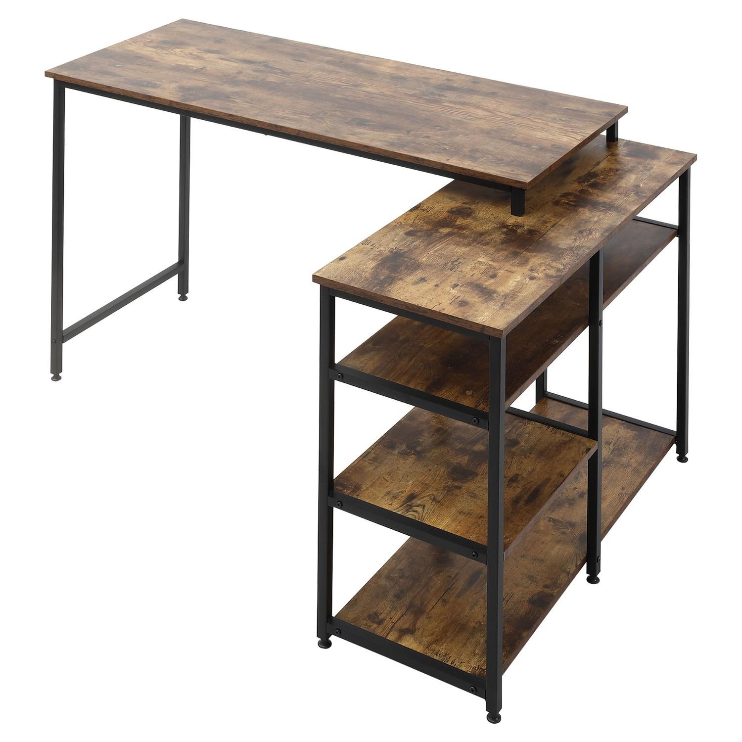 Northio Eckschreibtisch, L-Form Pc-Tisch Mit Regal Und Schublade, Bürotisch, Spanplatte Metall, Rustikales Braun, 135X90X79Cm