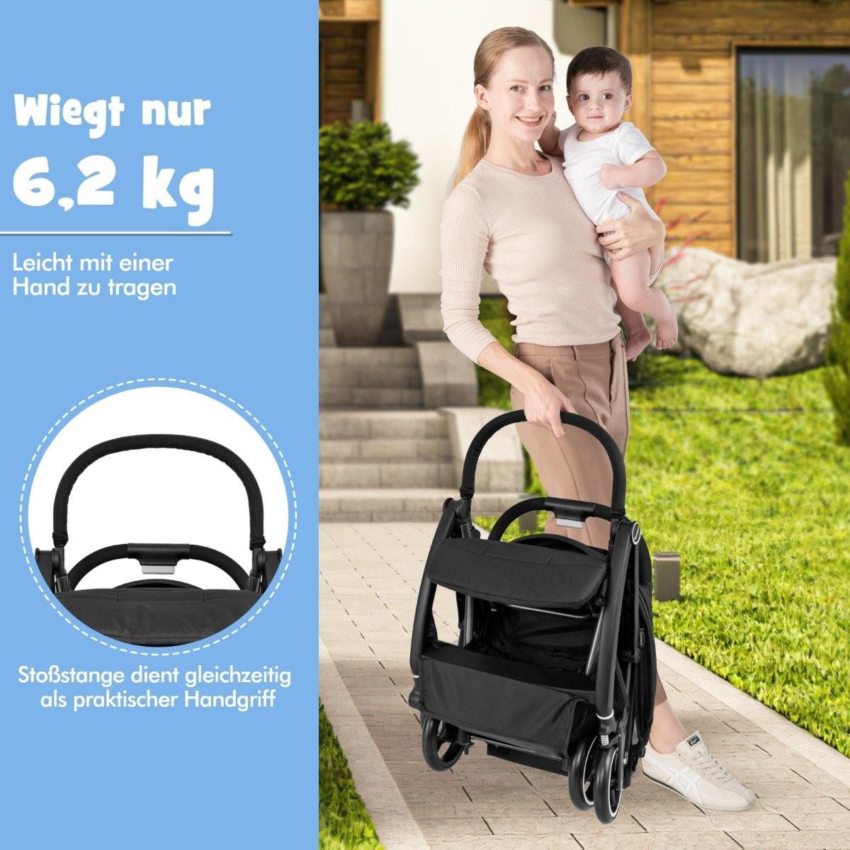 Northix Einhändig Klappbare Kinderwagen mit Verstellbarer Rückenlehne & Verdeck Reisebuggy Schwarz