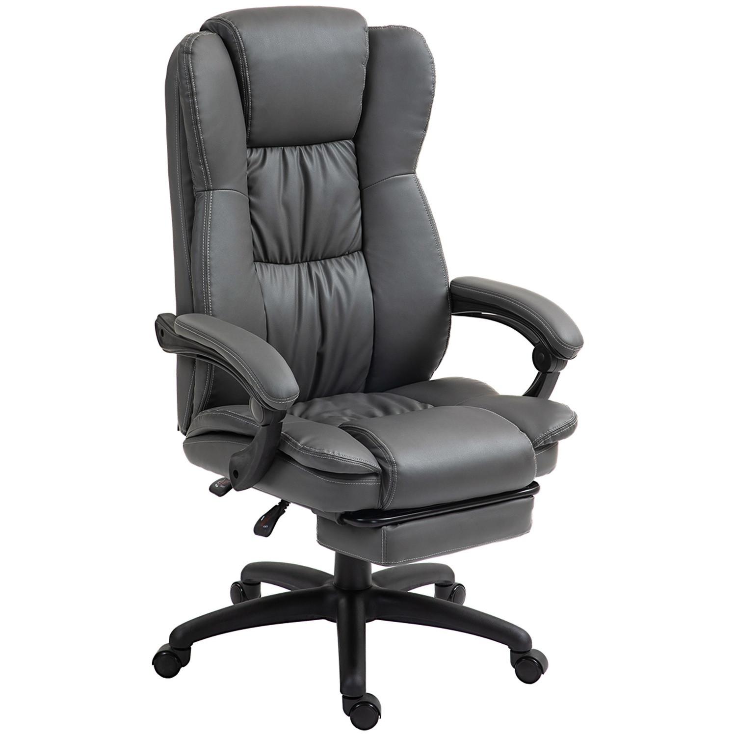 Northio Bürostuhl Chefsessel Drehstuhl Anhebbar mit Fußstütze Kopfstütze Ergonomischer Stuhl Vibration Schreibtischstuhl mit Liegefunktion Massagefunktion Kunstleder Dunkelgrau 68,5x68,5x113-121cm