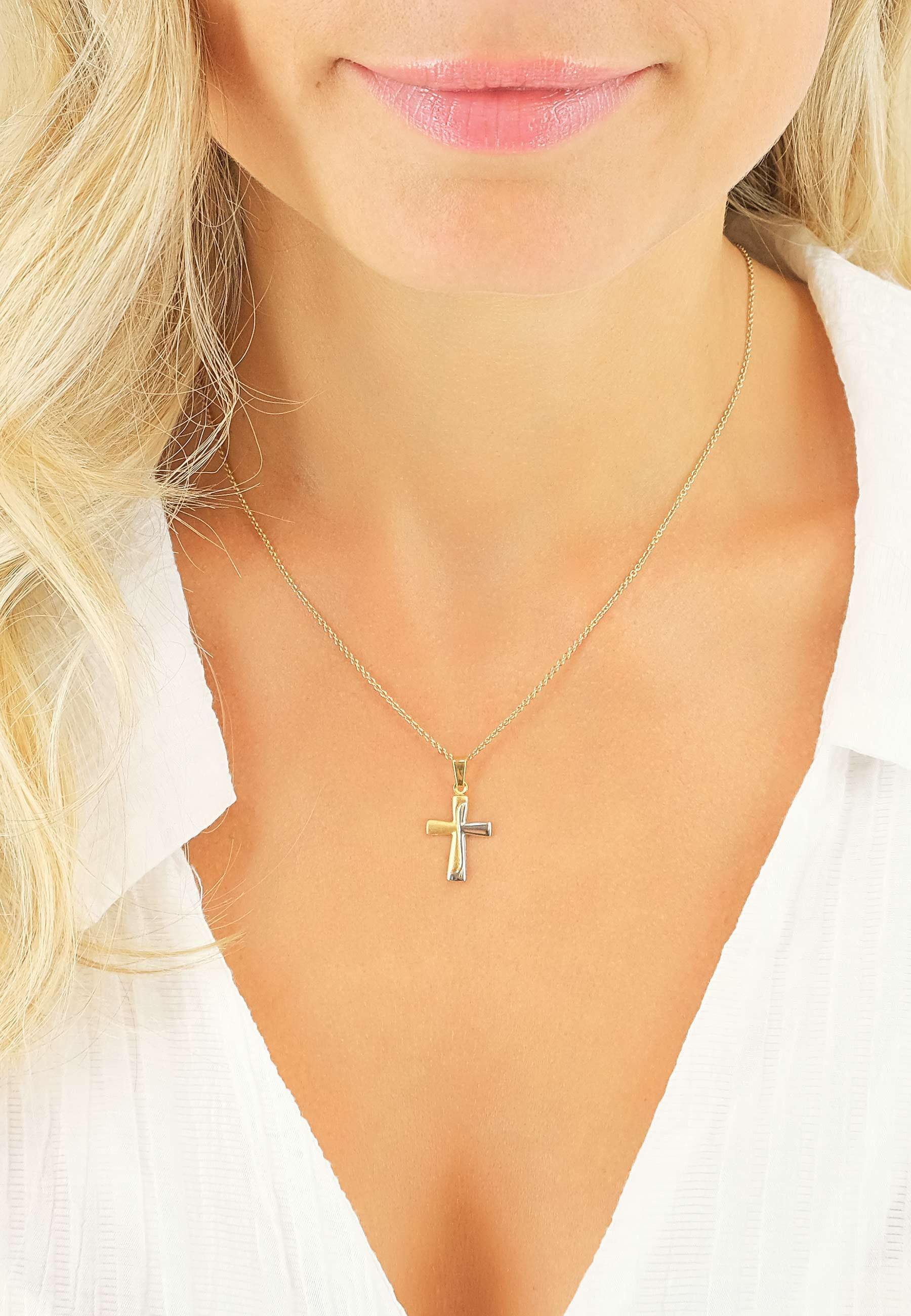 MUAU Schmuck Anhänger Kreuz Gelbgold 750, 23x13mm