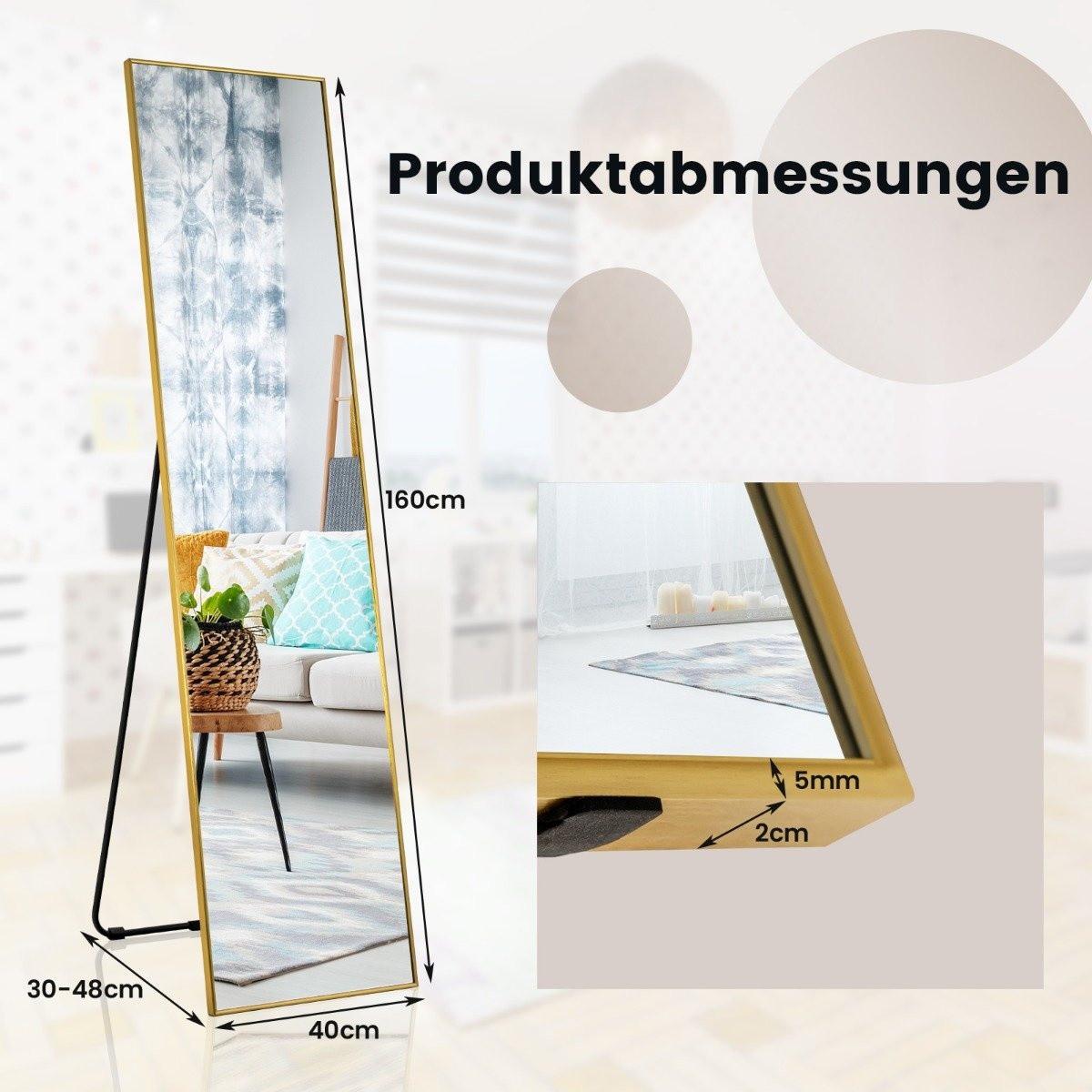 Northix Ganzkörperspiegel 2 in 1 Standspiegel & Wandspiegel aus bruchsicherem Glas Gold