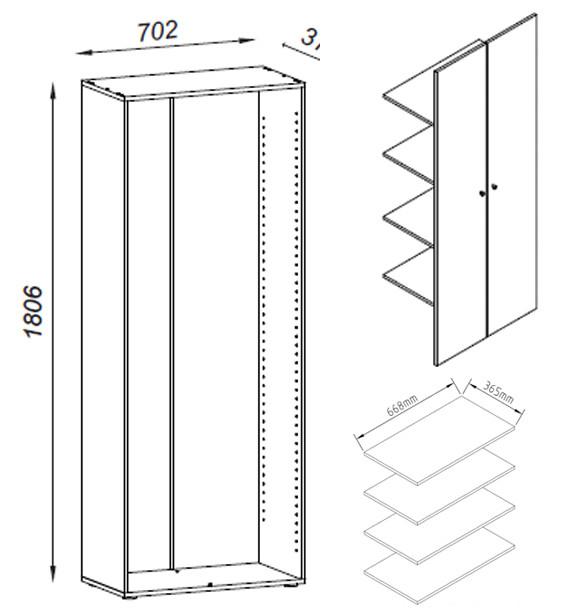 VCM Büroschrank mit 5 Fächern| moderner Aktenschrank mit Drehtüren | Maße B. 70 x H. 178 x T. 40 cm – Vandol