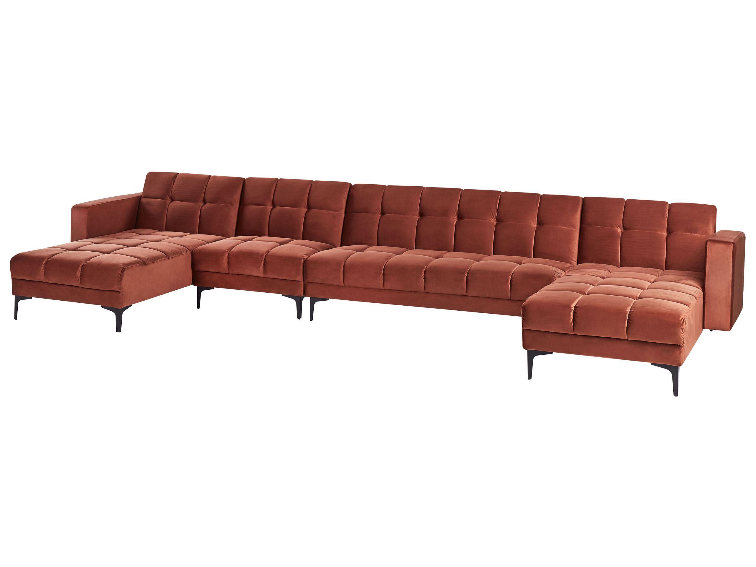 Beliani U-förmiges Sofa aus Samtstoff Minimalistisch ALNES