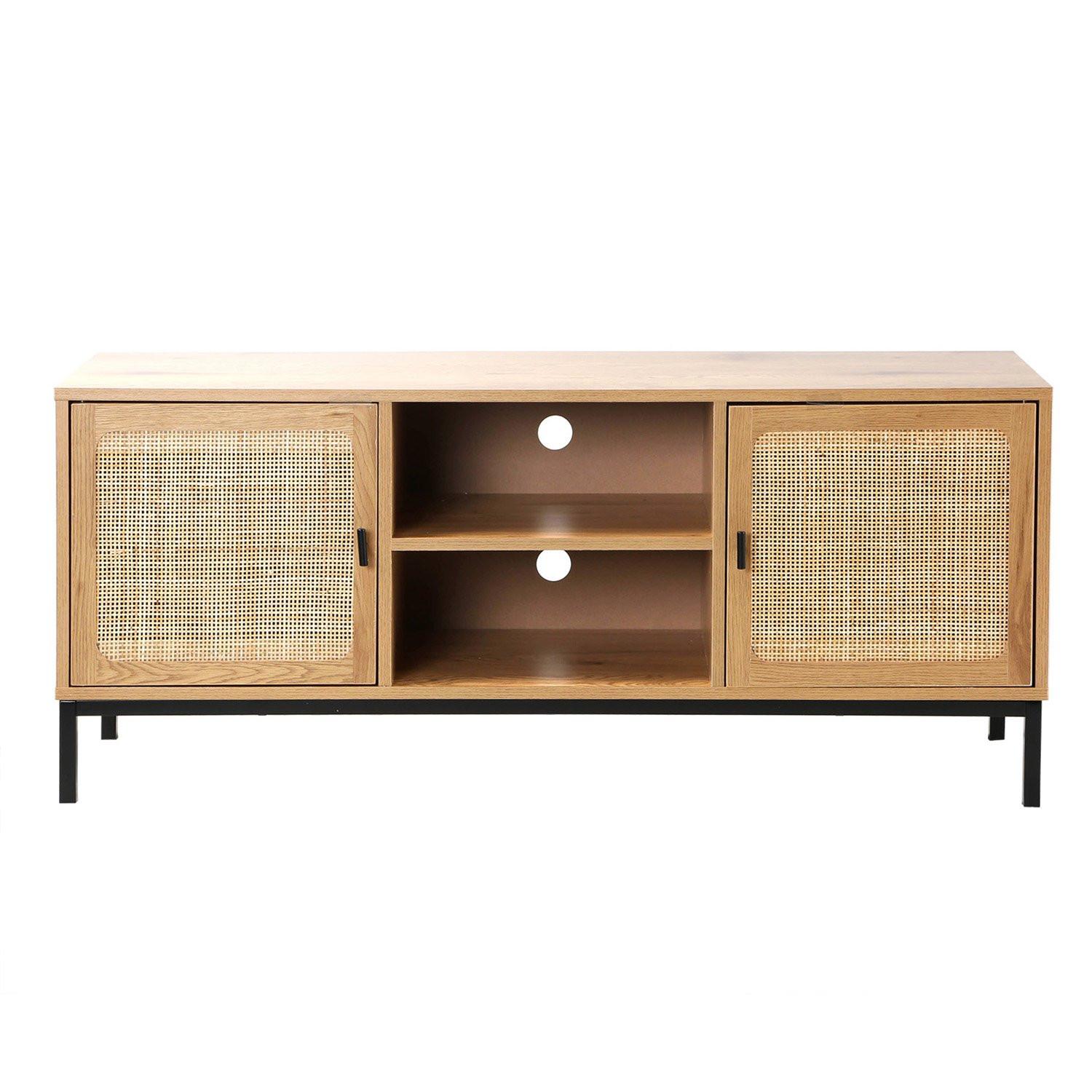 Calicosy TV-Möbel mit 2 Türen, Rattangeflecht und 2 Ablagen - L120cm