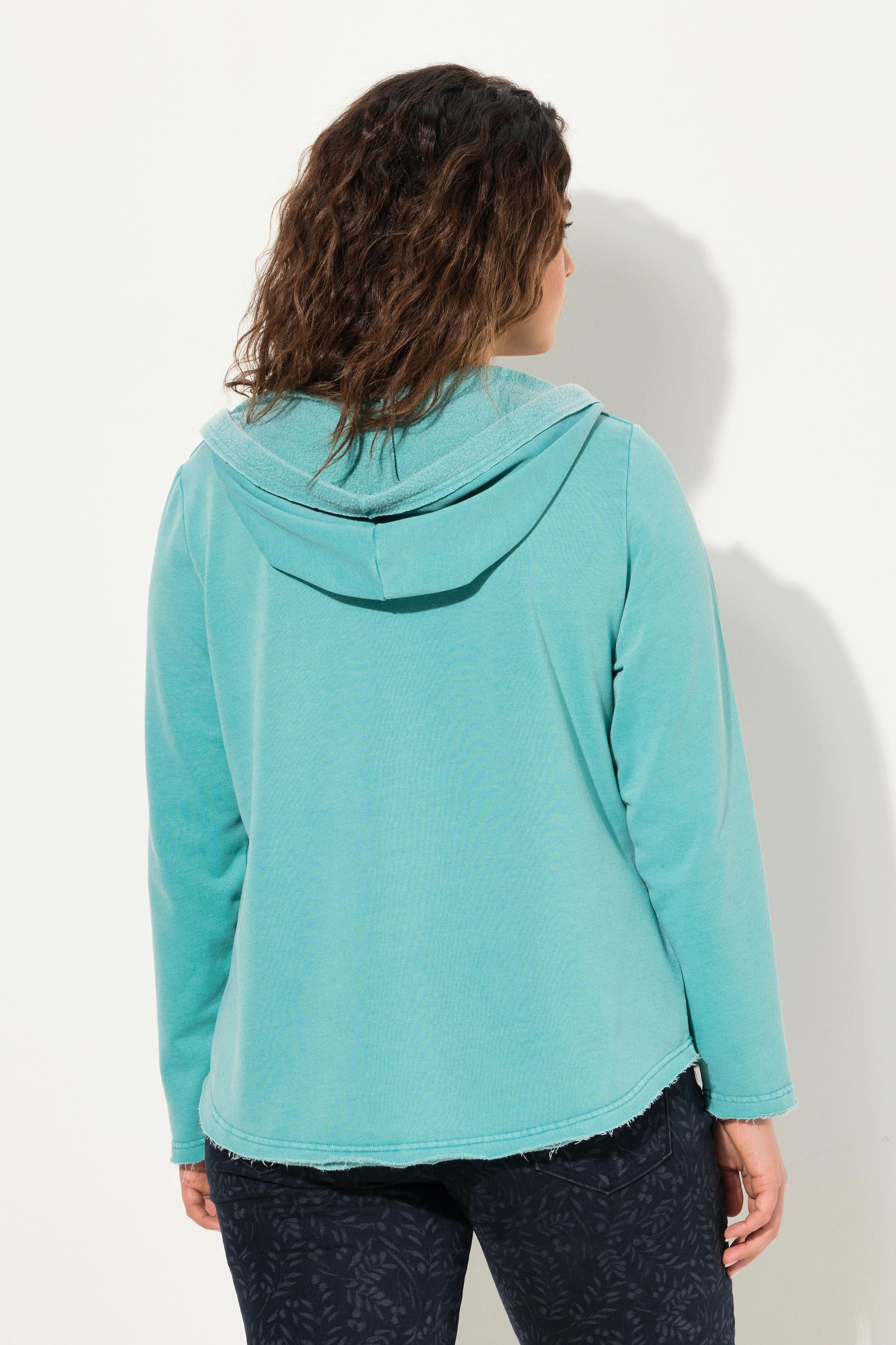 Ulla Popken Hoodie, offenkantig, Kapuze, V-Ausschnitt, Langarm