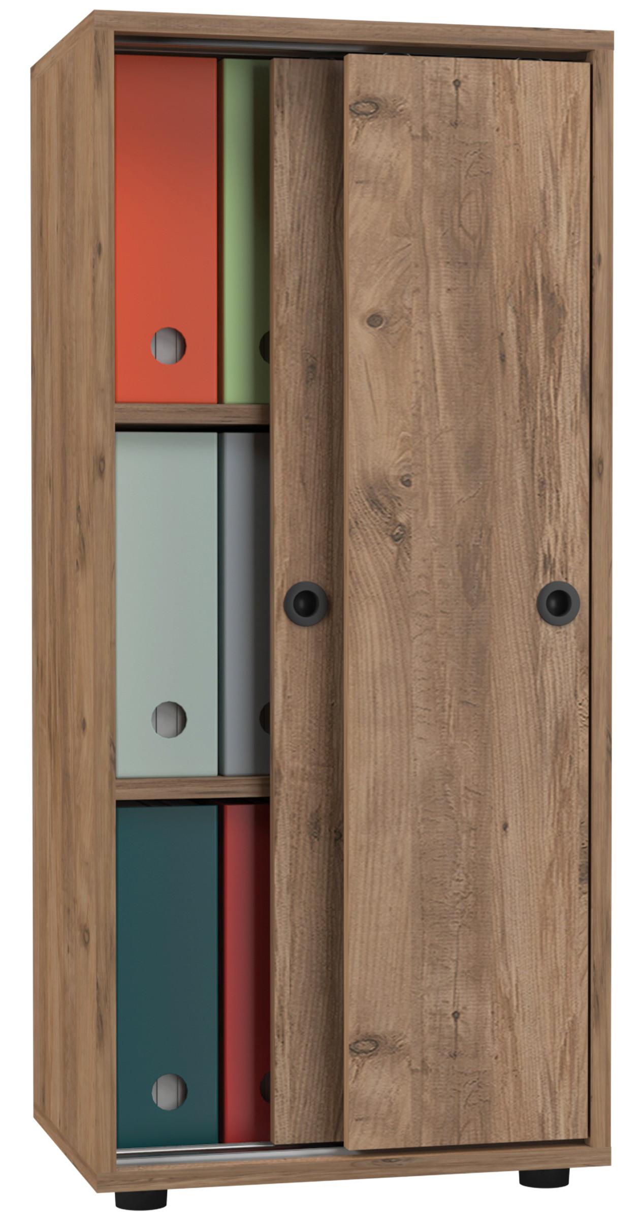 VCM Büroschrank mit 3 Fächern | moderner Aktenschrank mit Schiebetüren | Maße ca. H. 109 x B. 49 x T. 38 cm – Ulas 3-Fach