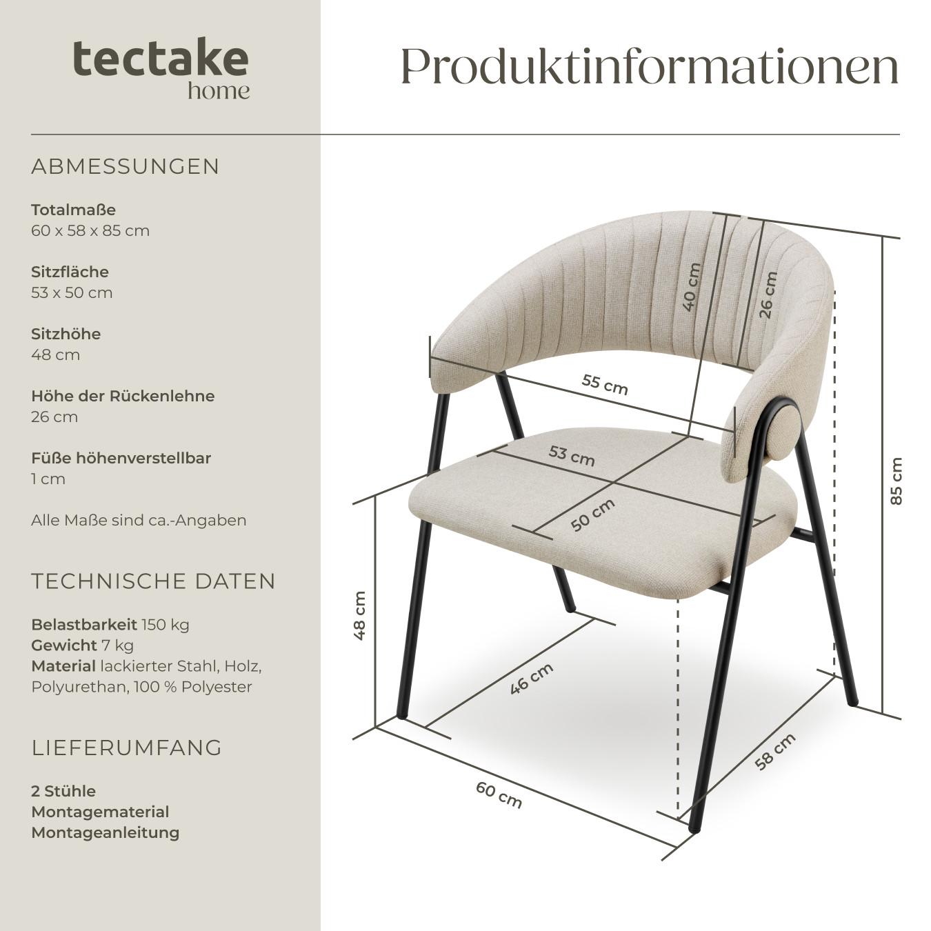 Tectake Armlehnstuhl Bedano, gepolstert, Webstoff, 150 kg