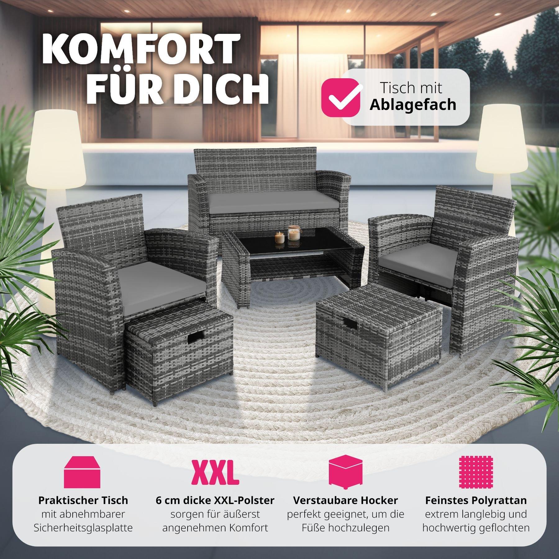 Tectake Rattan Sitzgruppe Modena 3+2+1 inkl. Schutzhülle