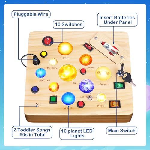 Activity-board Busy Board Spielzeug, Activity Board Holzspielzeug mit 12 Schaltern, 10 LED Lichtern und Kleinkind-Motorikspielzeug für Babys