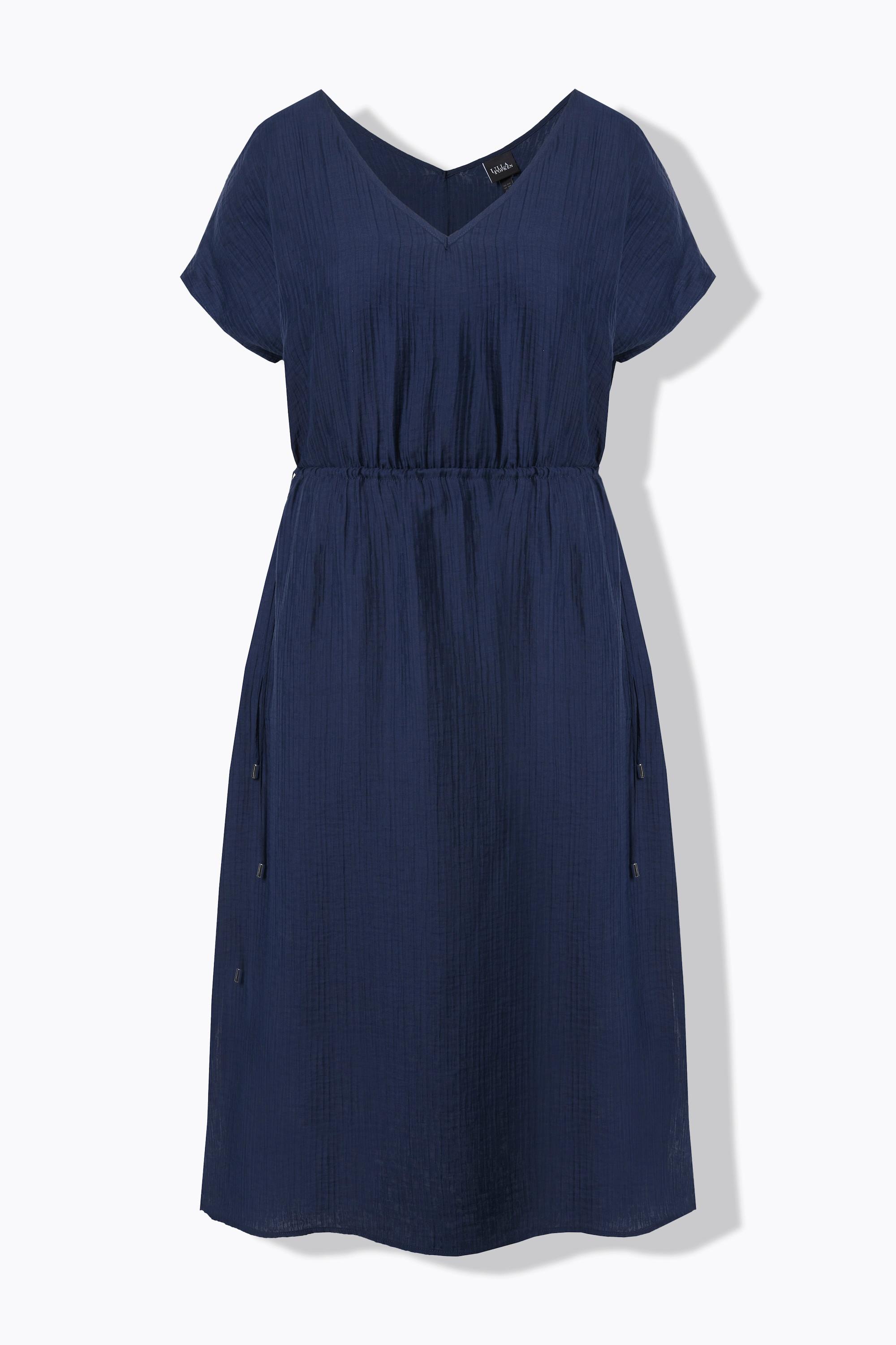 Ulla Popken Maxikleid Tunnelzug V-Ausschnitt Ärmellos