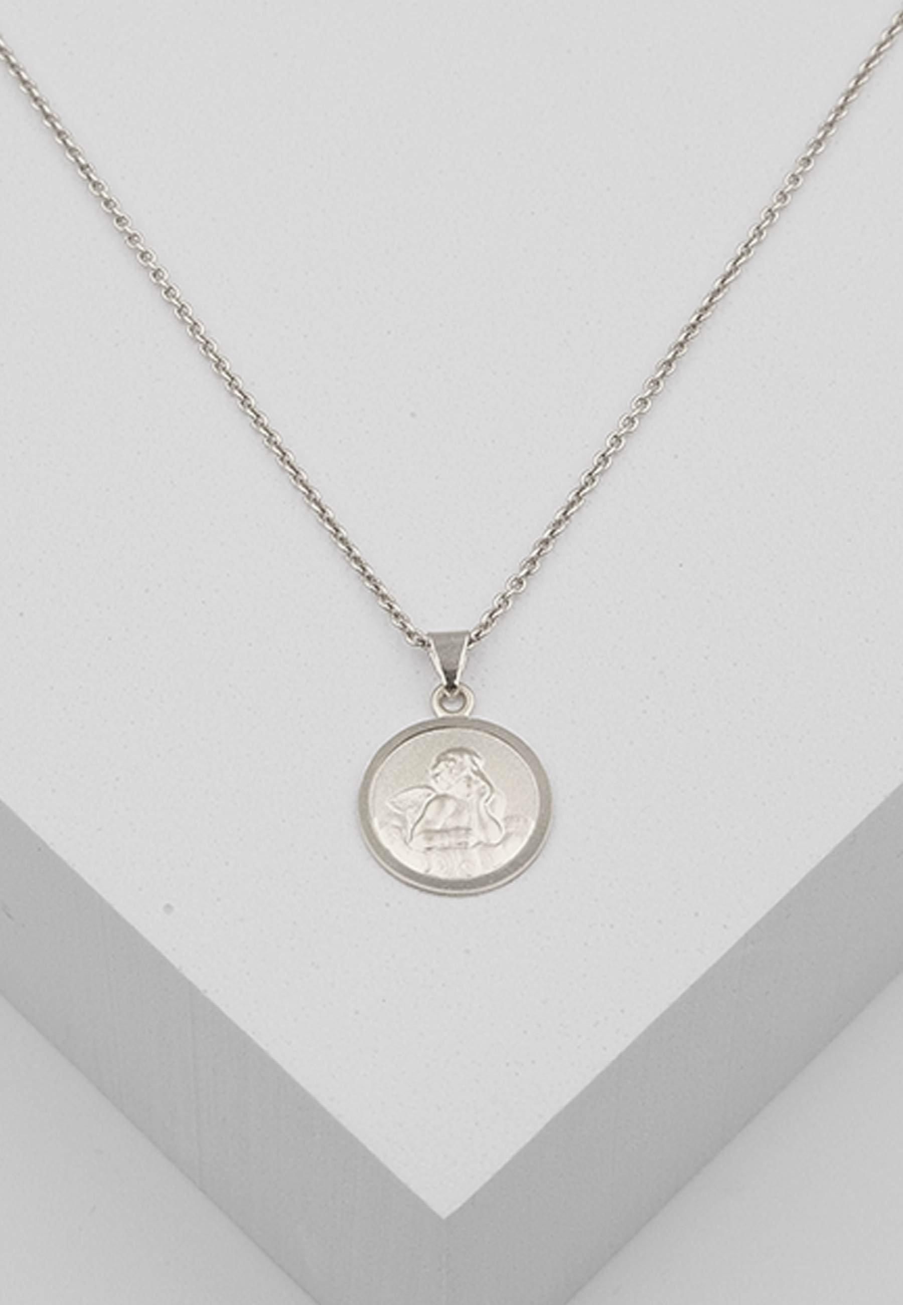 MUAU Schmuck Anhänger Medaille Engel Weissgold 750, 12mm