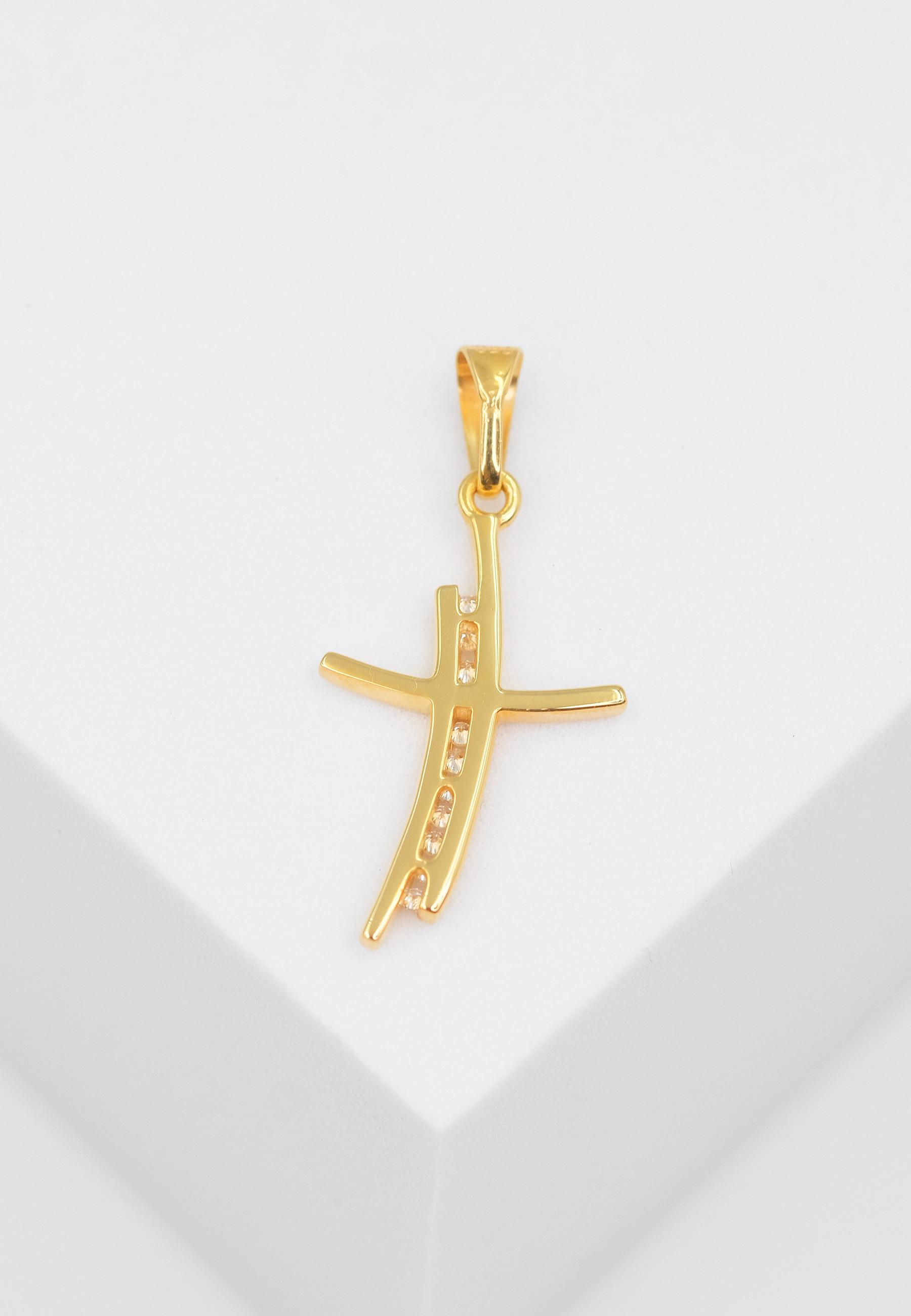 MUAU Schmuck Anhänger Kreuz Gelbgold 750 Diamant 0.05ct. 24x12mm